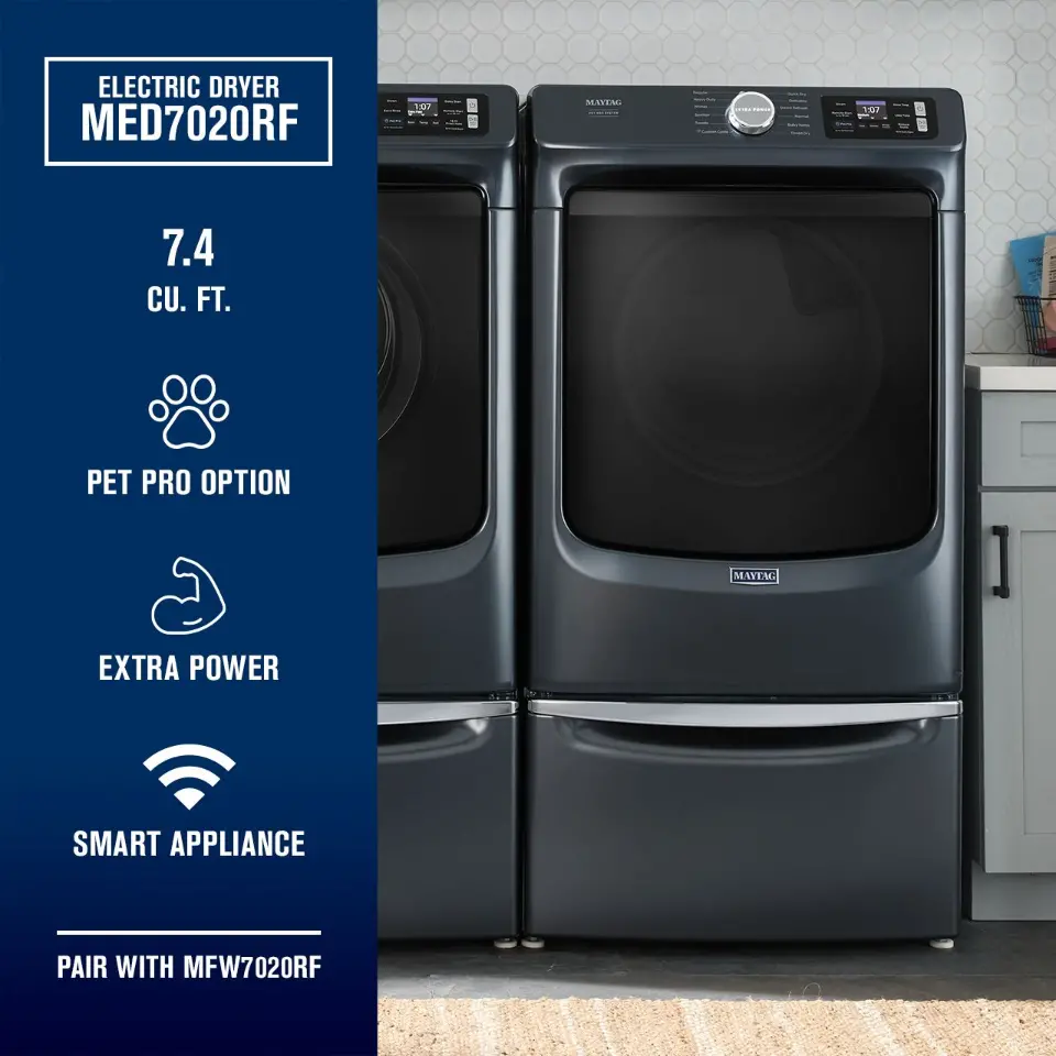 MED7020RF Maytag 7.4 Cu Ft Smart Pet Pro Electric Dryer - Midnight Steel-4