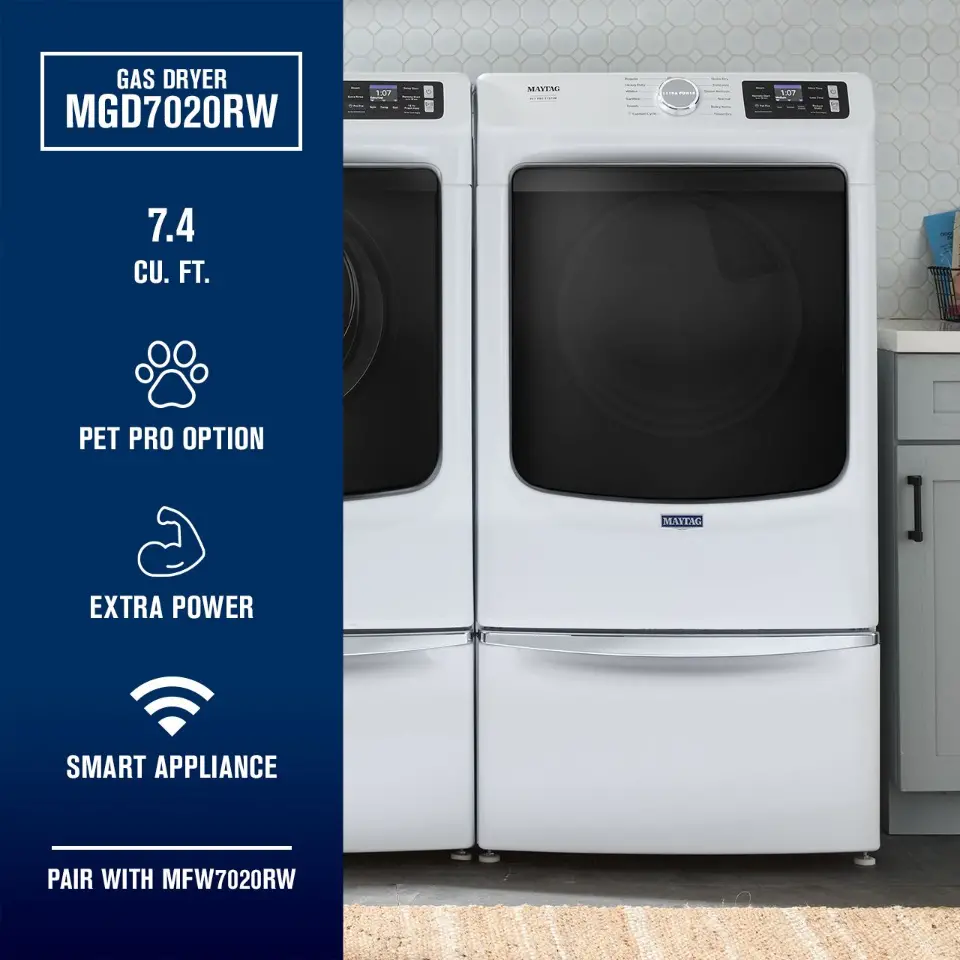 MGD7020RW Maytag 7.4 Cu Ft Smart Pet Pro Gas Dryer - White-4