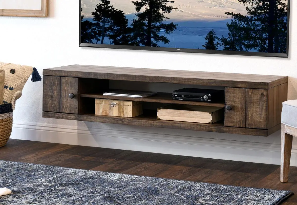 Farmhouse Rustic Wall Mounted TV Stand-3