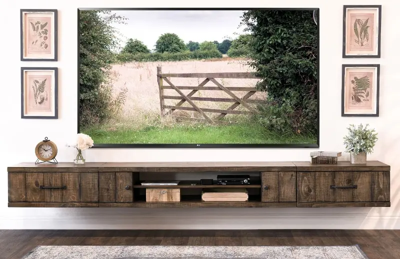 Farmhouse Rustic Wall Mounted TV Stand with Modular Side Consoles