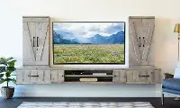 Farmhouse Gray Wall Mounted TV Stand with Modular Barndoor Consoles
