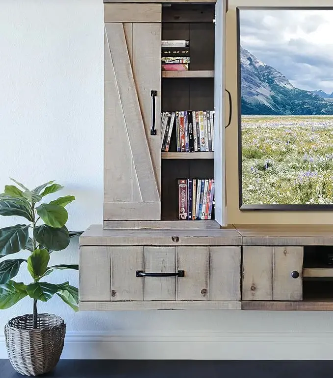 Farmhouse Gray Wall Mounted TV Stand with Modular Barndoor Consoles-5