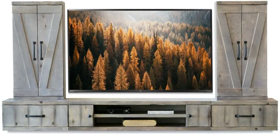 Farmhouse Gray Wall Mounted TV Stand with Modular Barndoor Consoles-1