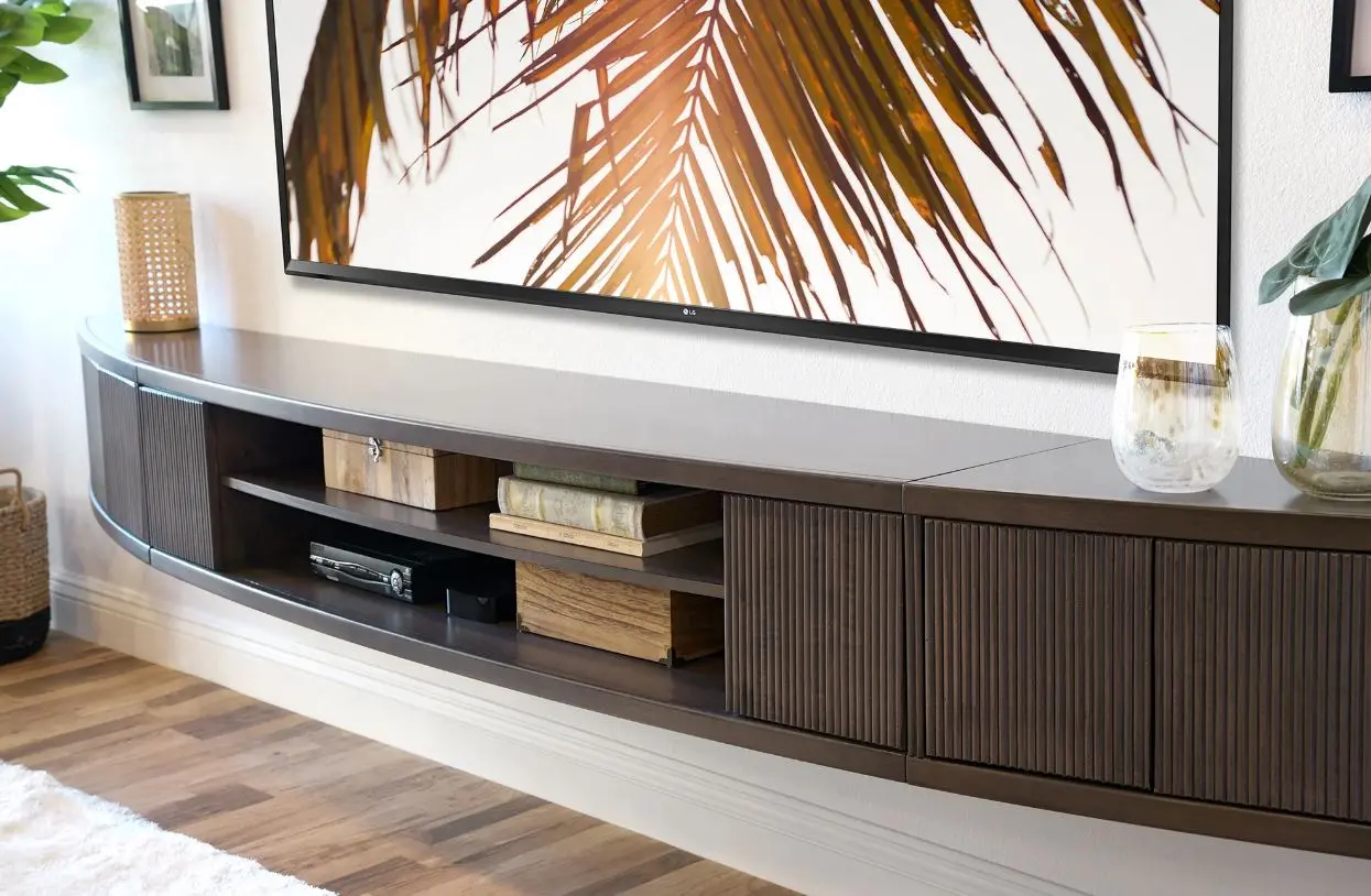Arc Curved Graystone Wall Mounted TV Stand-3