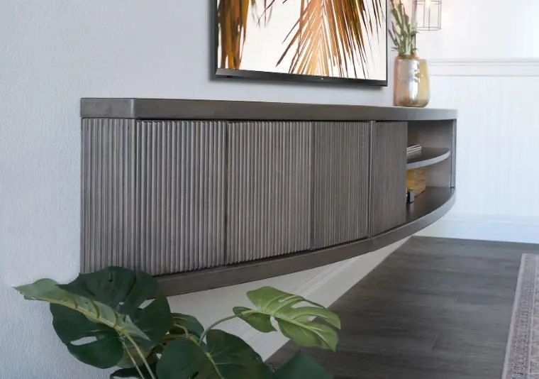 Arc Curved Graystone Wall Mounted TV Stand-4