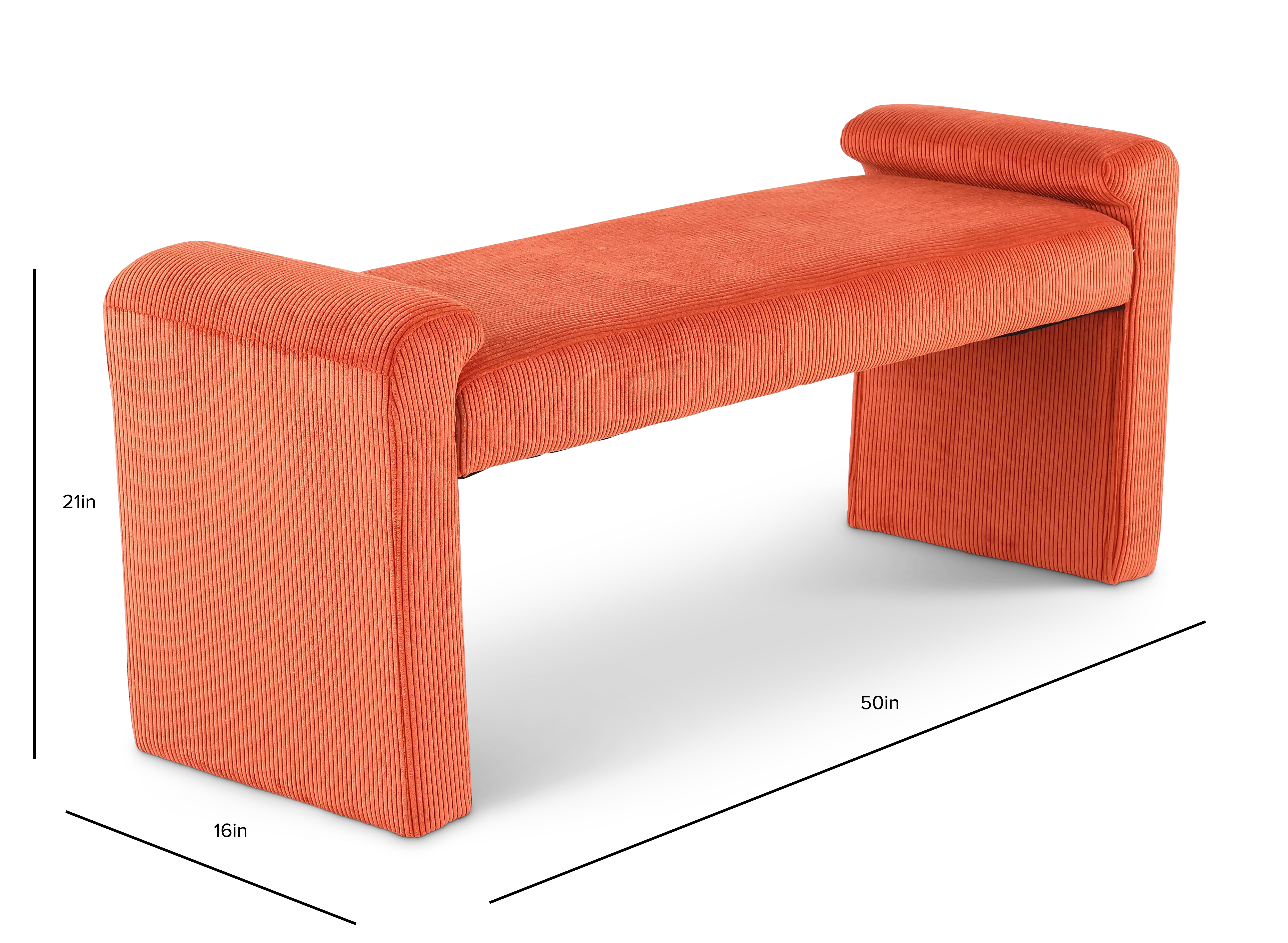 Lorelai Rust Red Corduroy Upholstered Bench-3