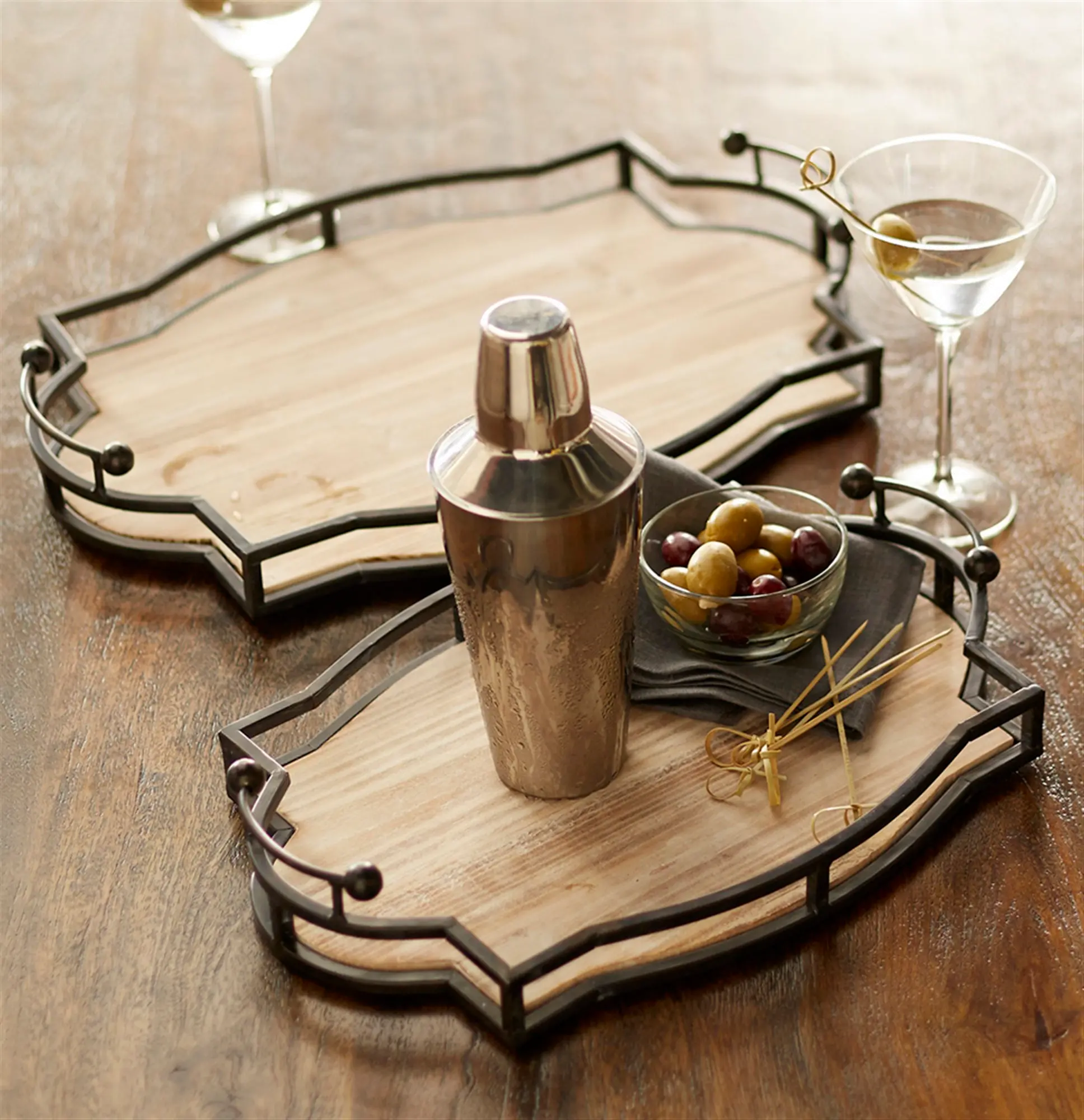 Metal and Wood Decorate Tray Set-1