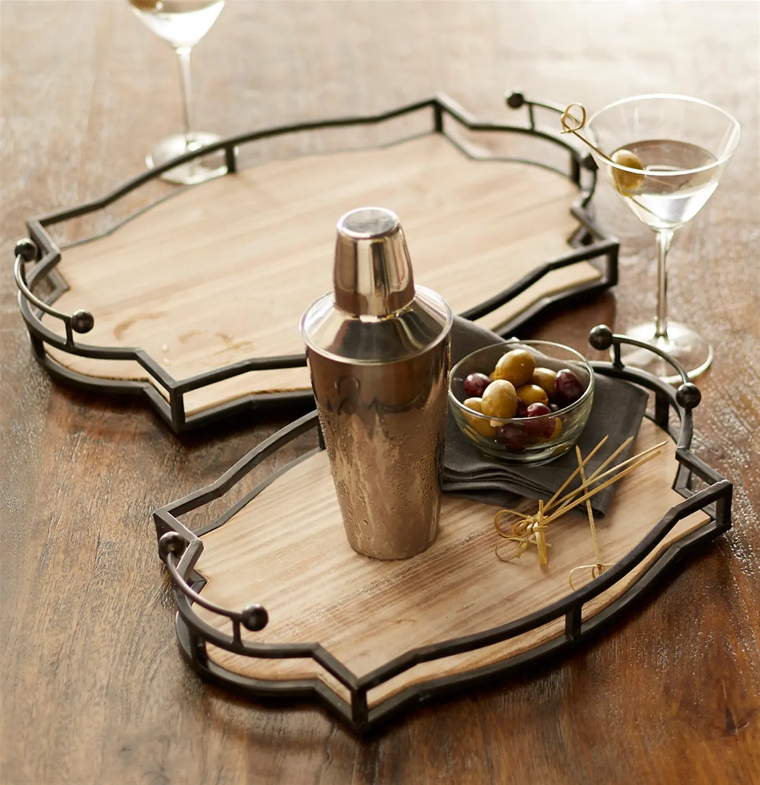 Metal and Wood Decorate Tray Set-1