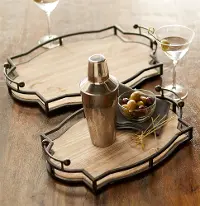 Metal and Wood Decorate Tray Set