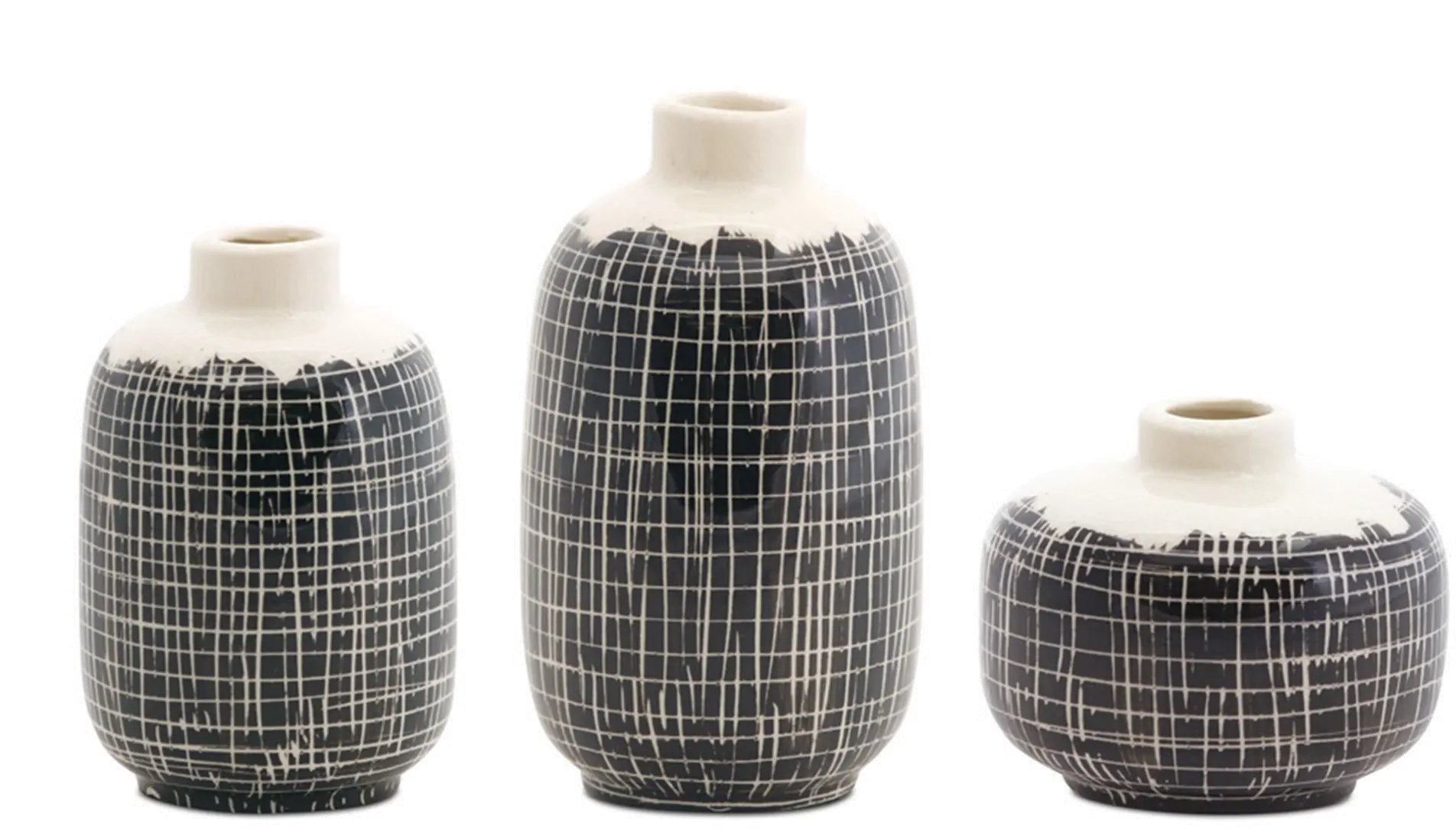 Black and White Terra Cotta Mini Vases, Set of 3-1