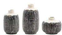 Black and White Terra Cotta Mini Vases, Set of 3