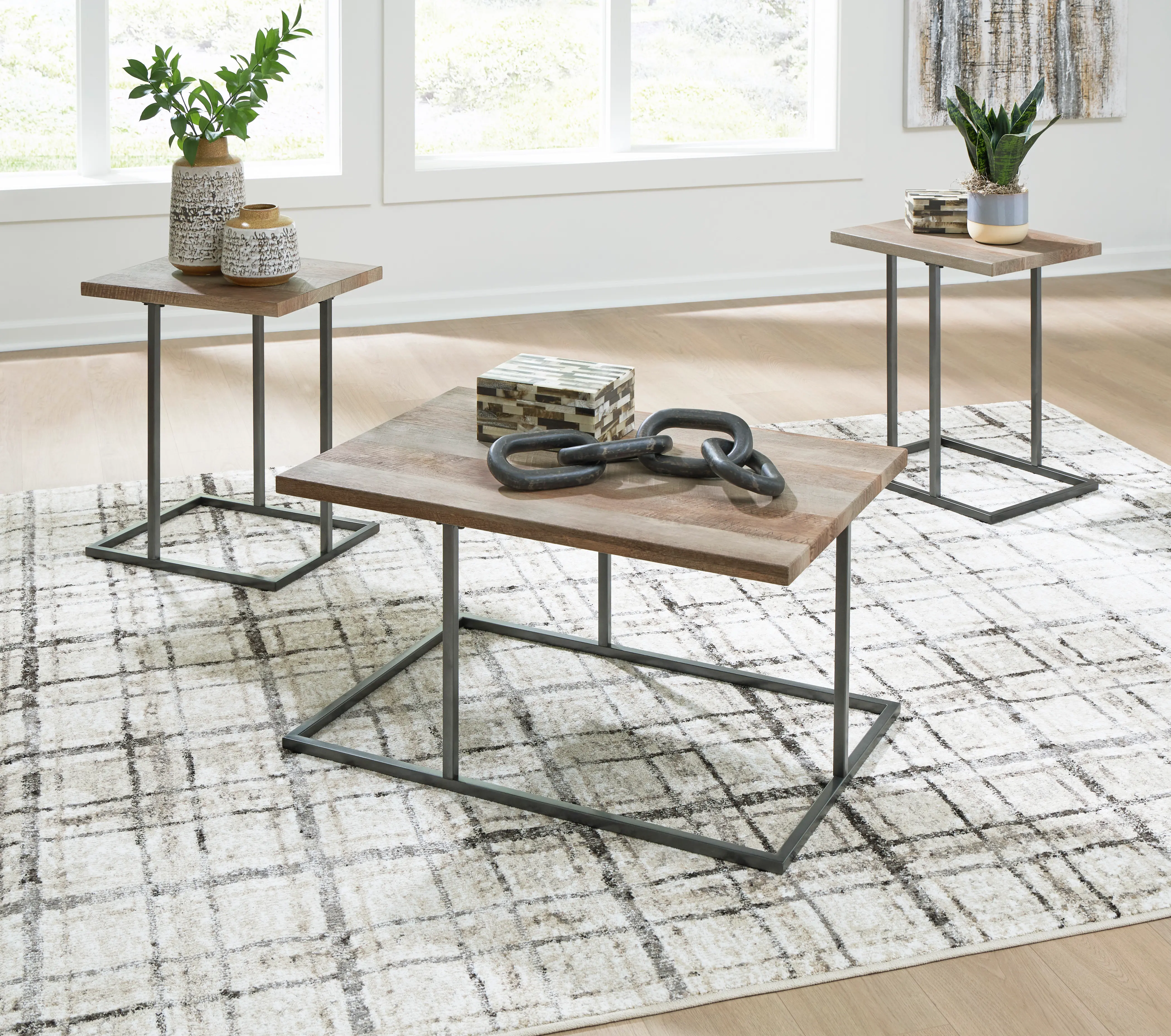Albreane Gray and Brown Tables, Set of 3-2