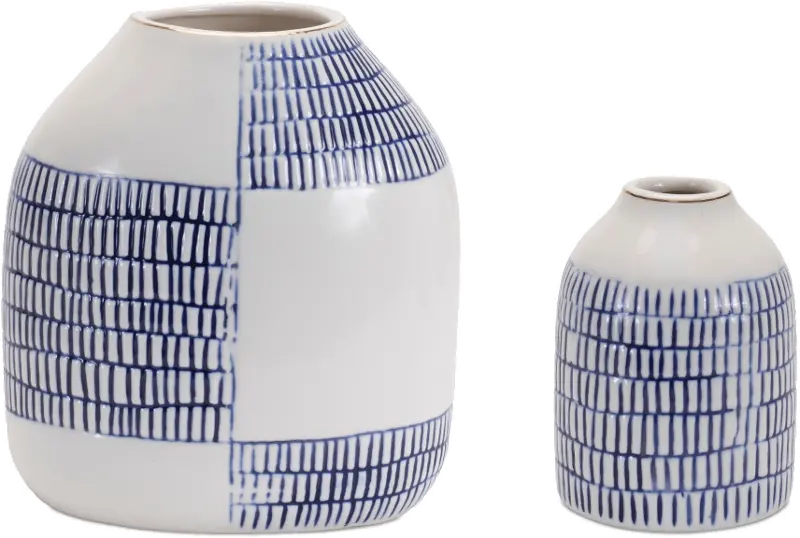 White and Blue Ceramic Vases Set of 2