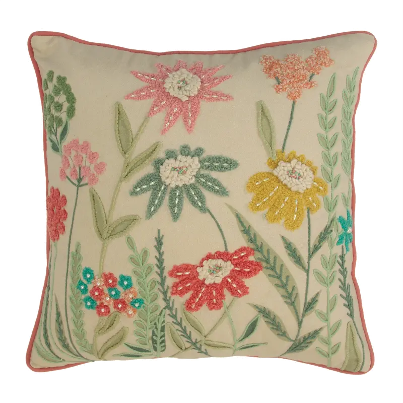 Beige Flower Accent Pillow