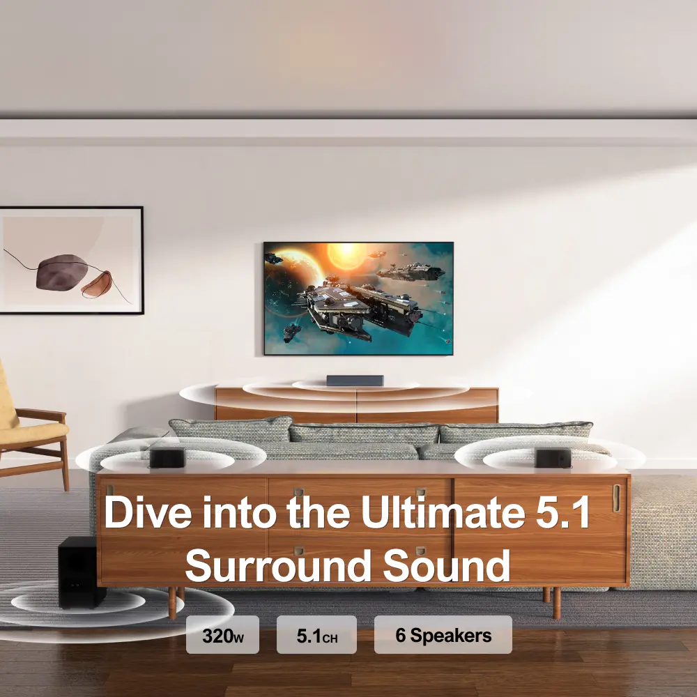 ULTIMEA Poseidon D50 5.1 Surround Sound Bar with Wireless Subwoofer and Rear Speakers-2