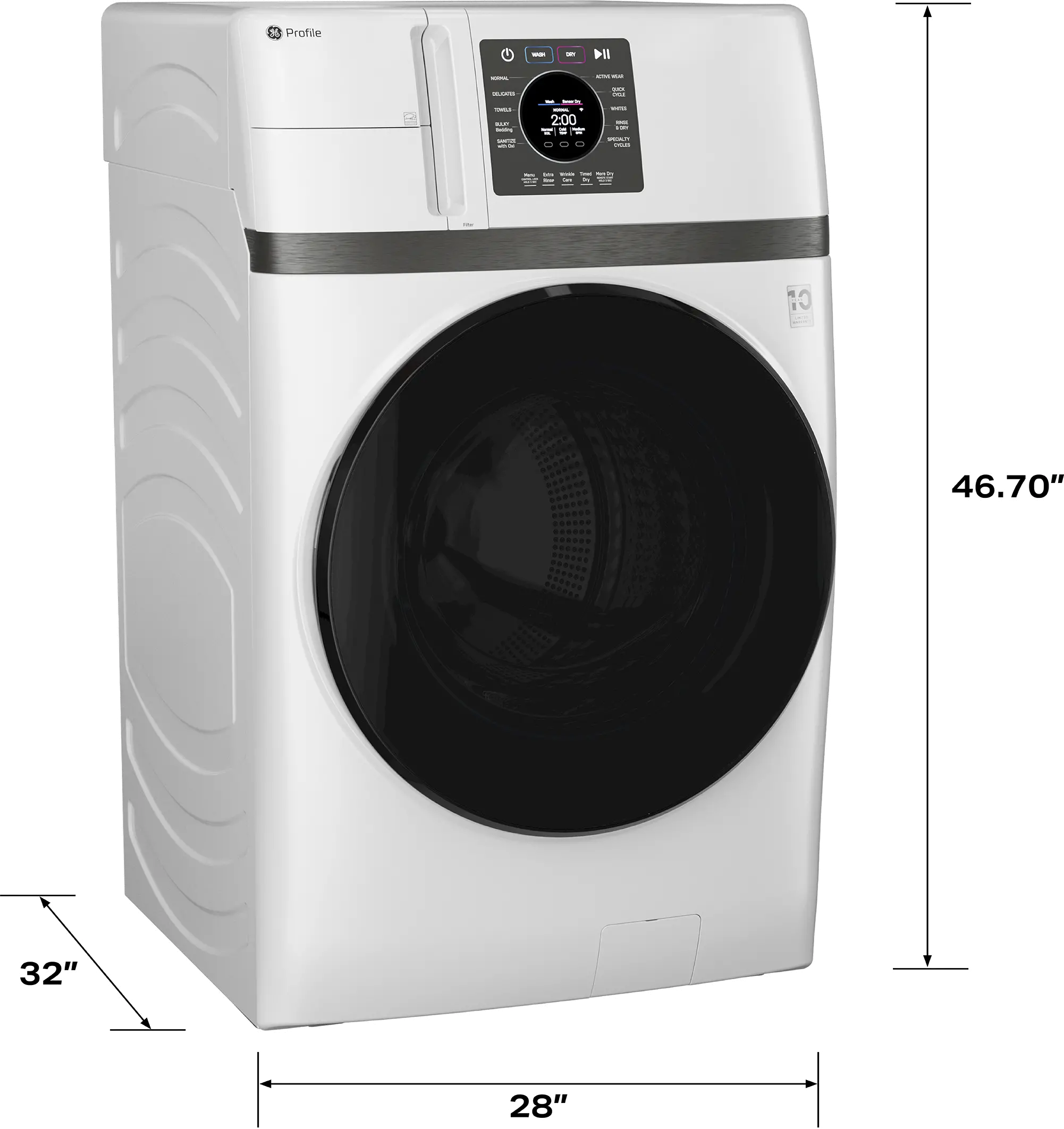 PFQ83HSSWWW GE Profile 4.6 Cu Ft 2-in-1 Smart Washer / Dryer - White-3