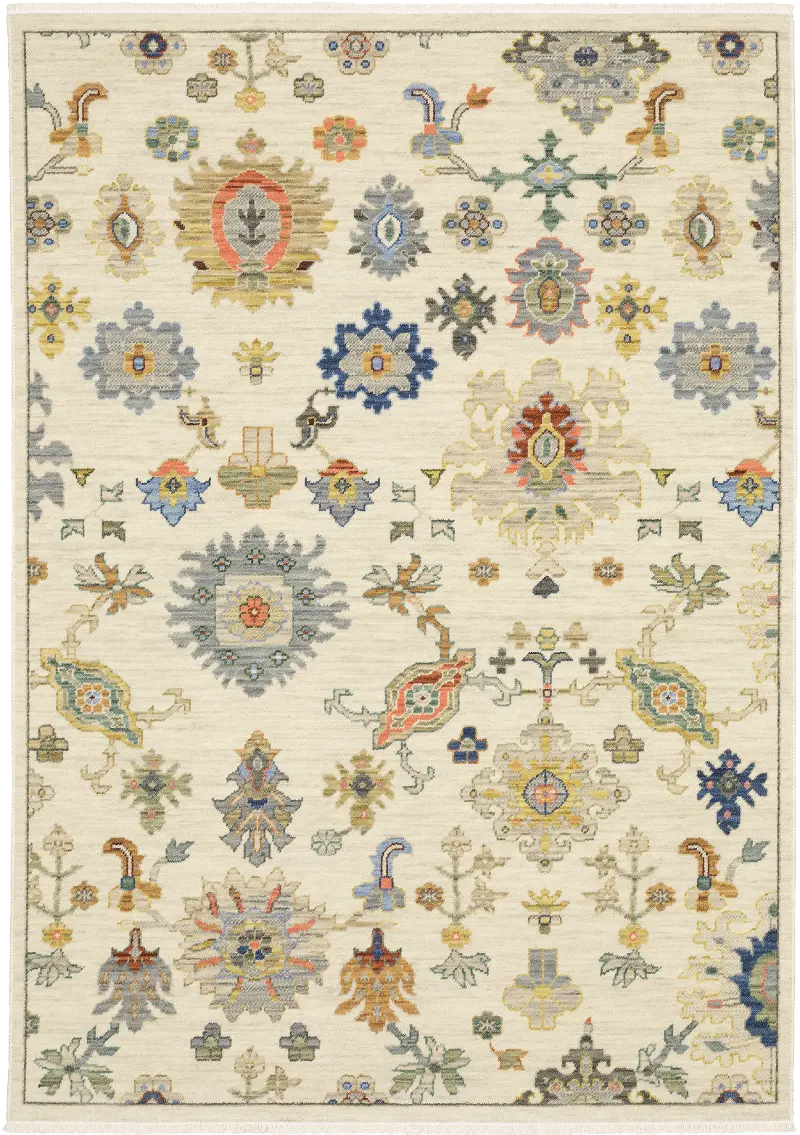 Lucca 8 x 11 Flower Garden Ivory Area Rug