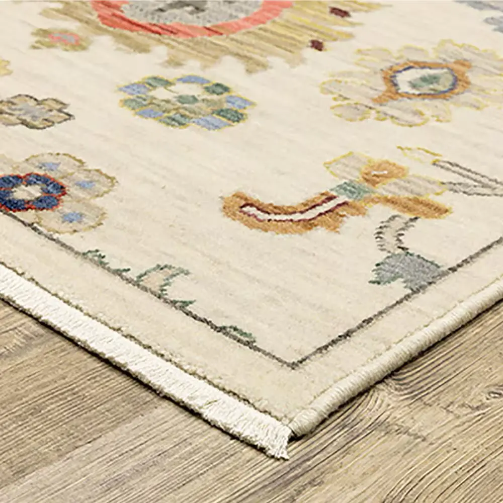 Lucca 8 x 11 Flower Garden Ivory Area Rug-2