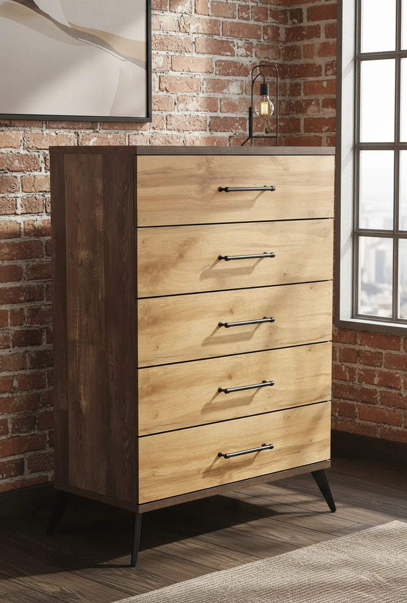 C0306A-N35 Pine Row Antique Natural and Brown Chest of Drawers-12