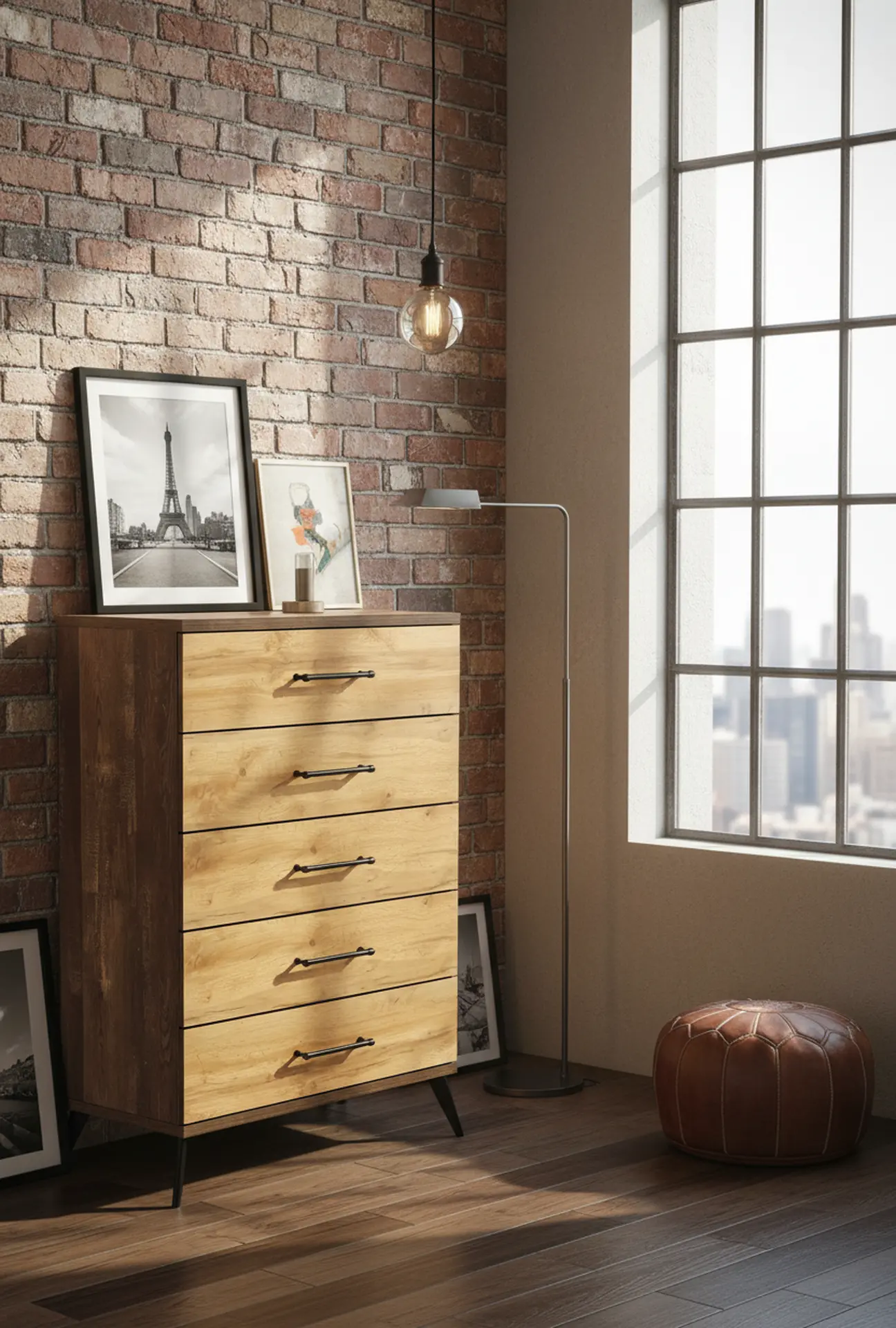 C0306A-N35 Pine Row Antique Natural and Brown Chest of Drawers-2