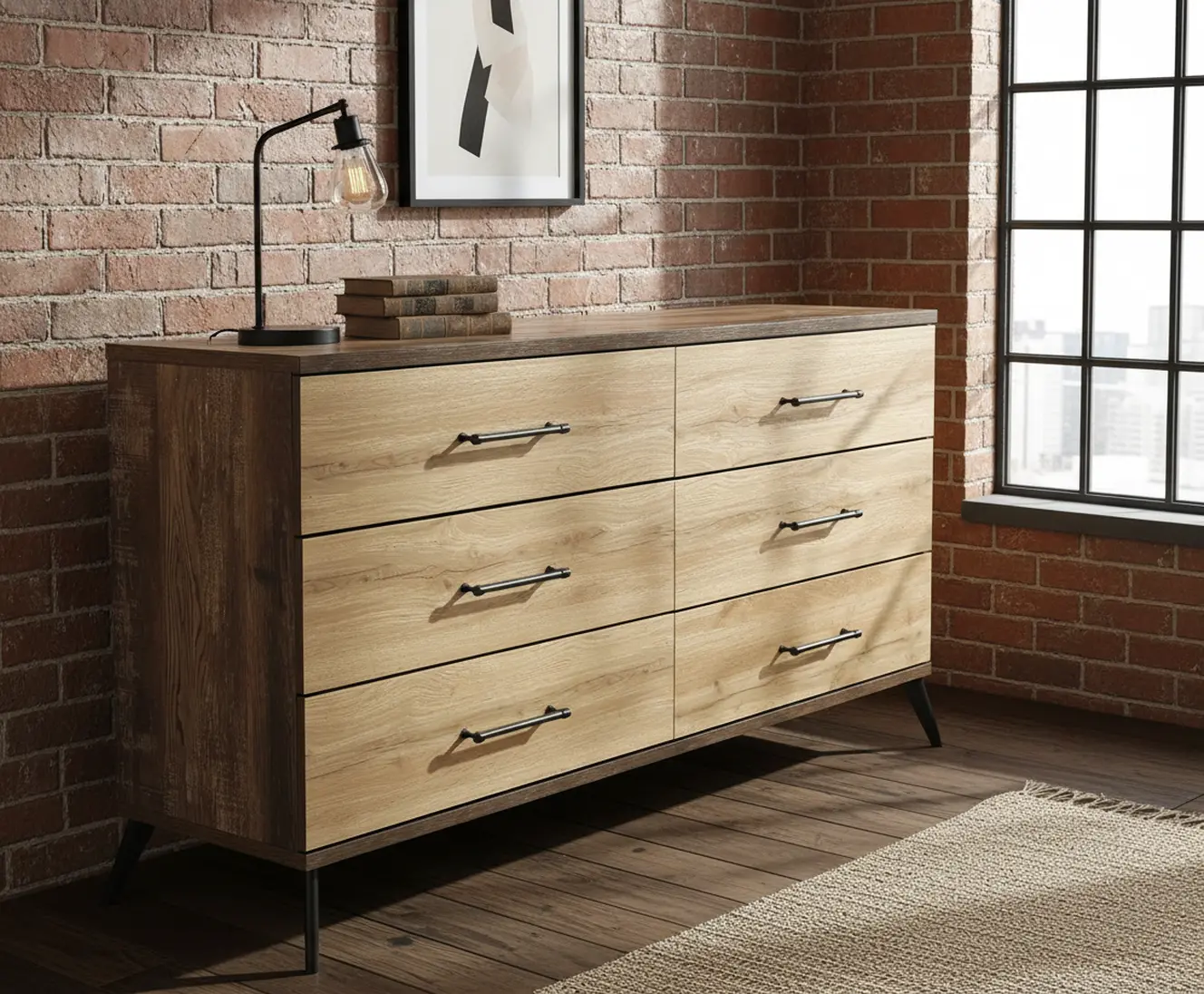 C0306A-N45 Pine Row Antique Natural and Brown Dresser-11