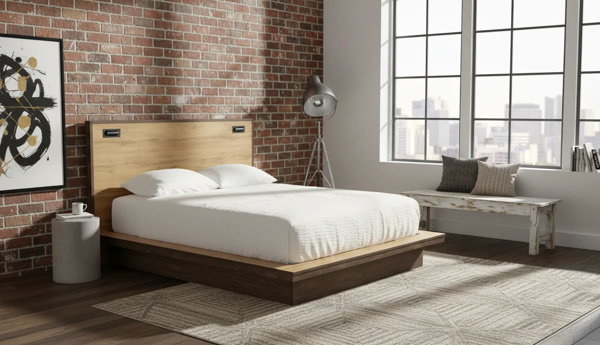 C0306-PR-BED4/6 Pine Row Natural and Brown Full Platform Bed-12