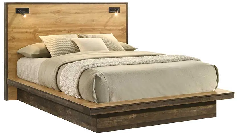 C0306-PR-BED-5/0 Pine Row Natural and Brown Queen Platform Bed-1