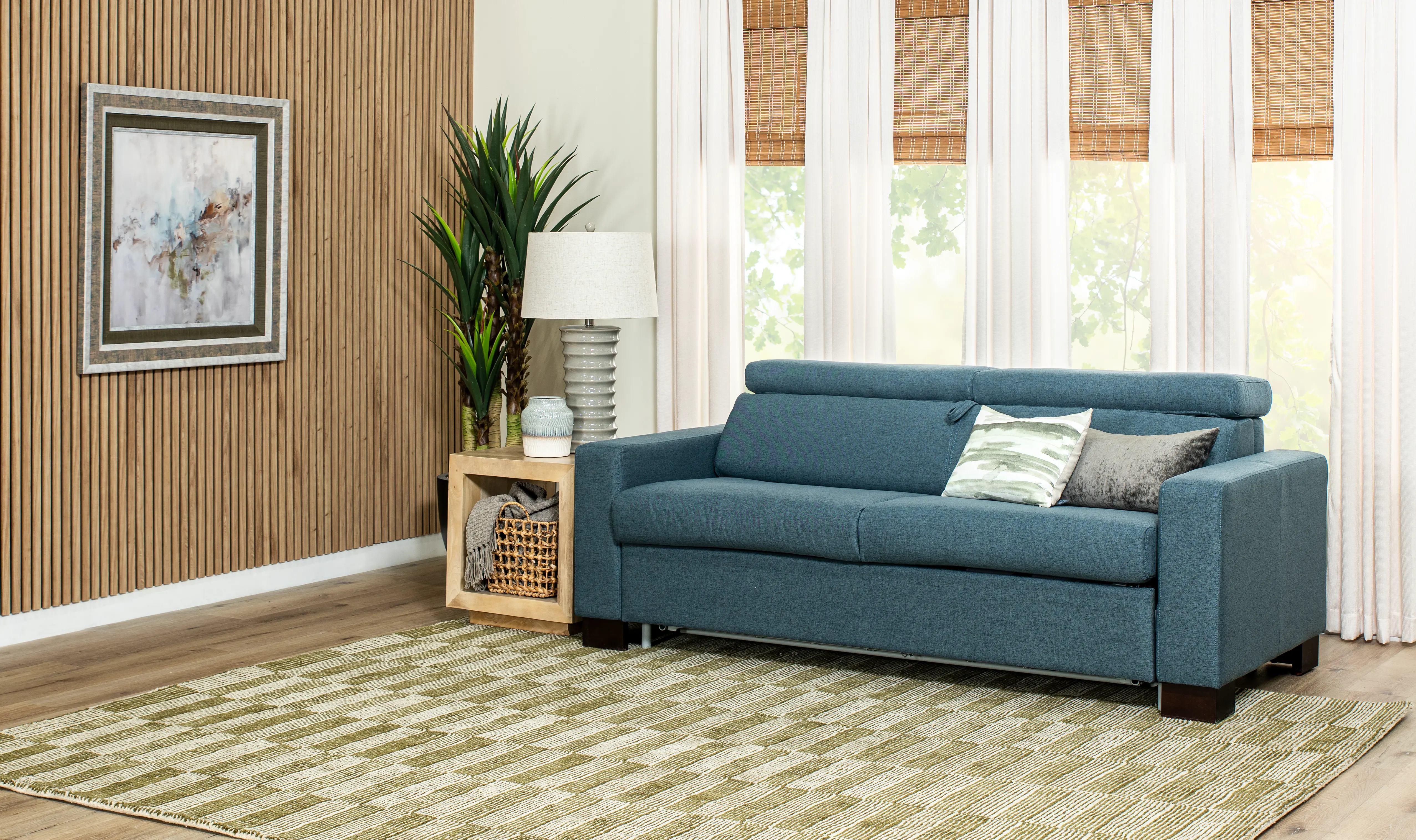 Chelsea Steel Blue Queen Rollout Sleeper Sofa-2