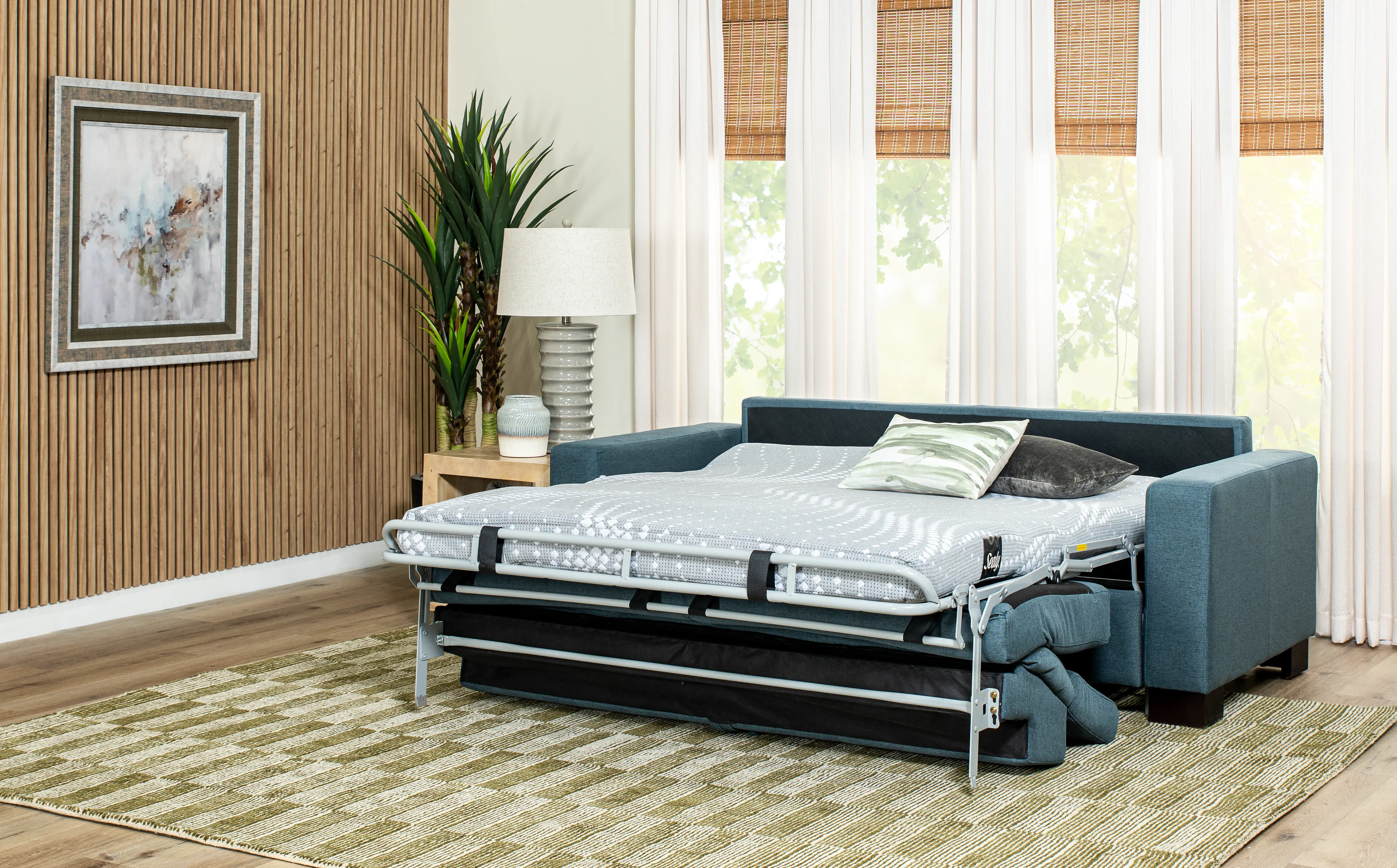 Chelsea Steel Blue Queen Rollout Sleeper Sofa-8
