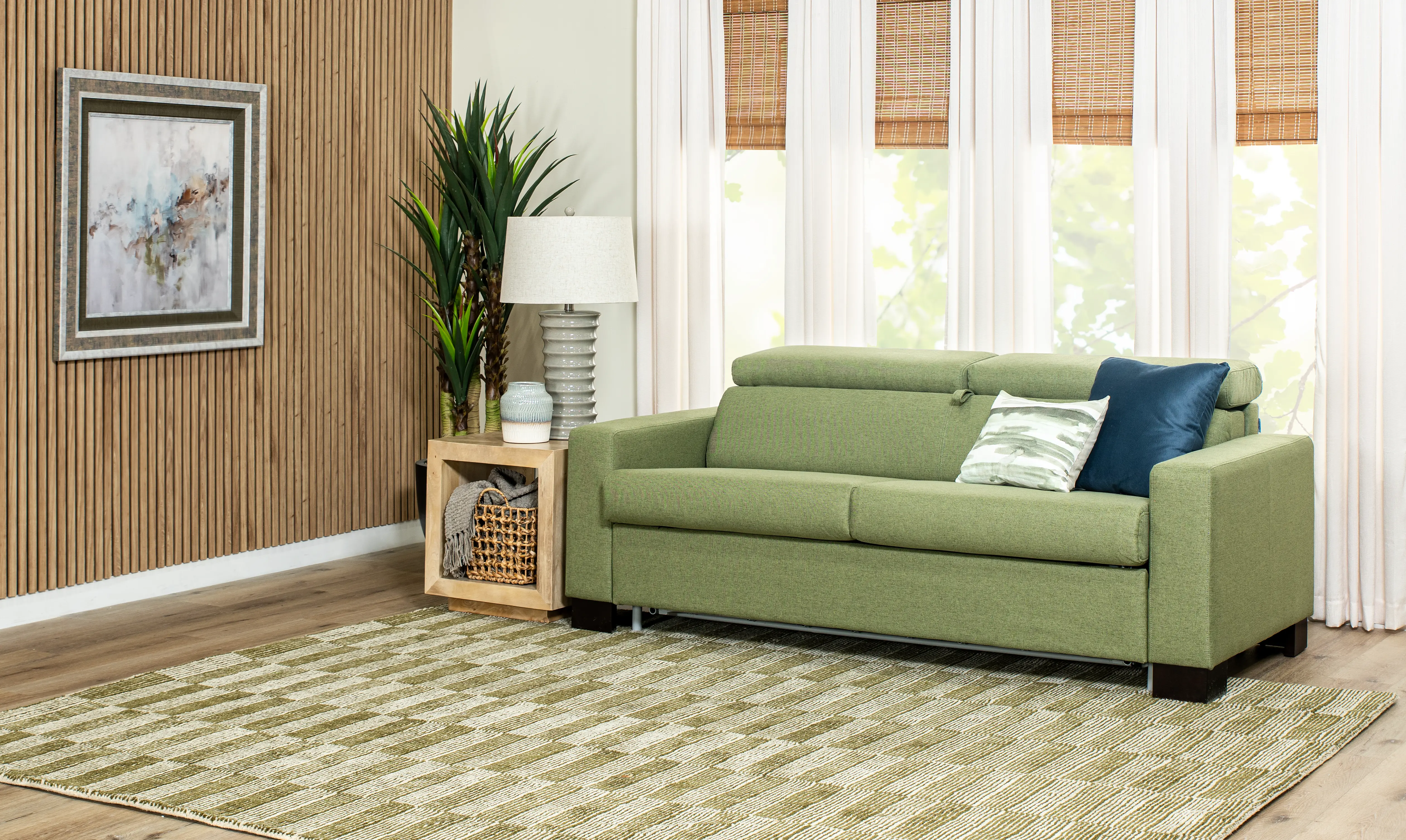 Chelsea Chive Light Green Queen Rollout Sleeper Sofa-2