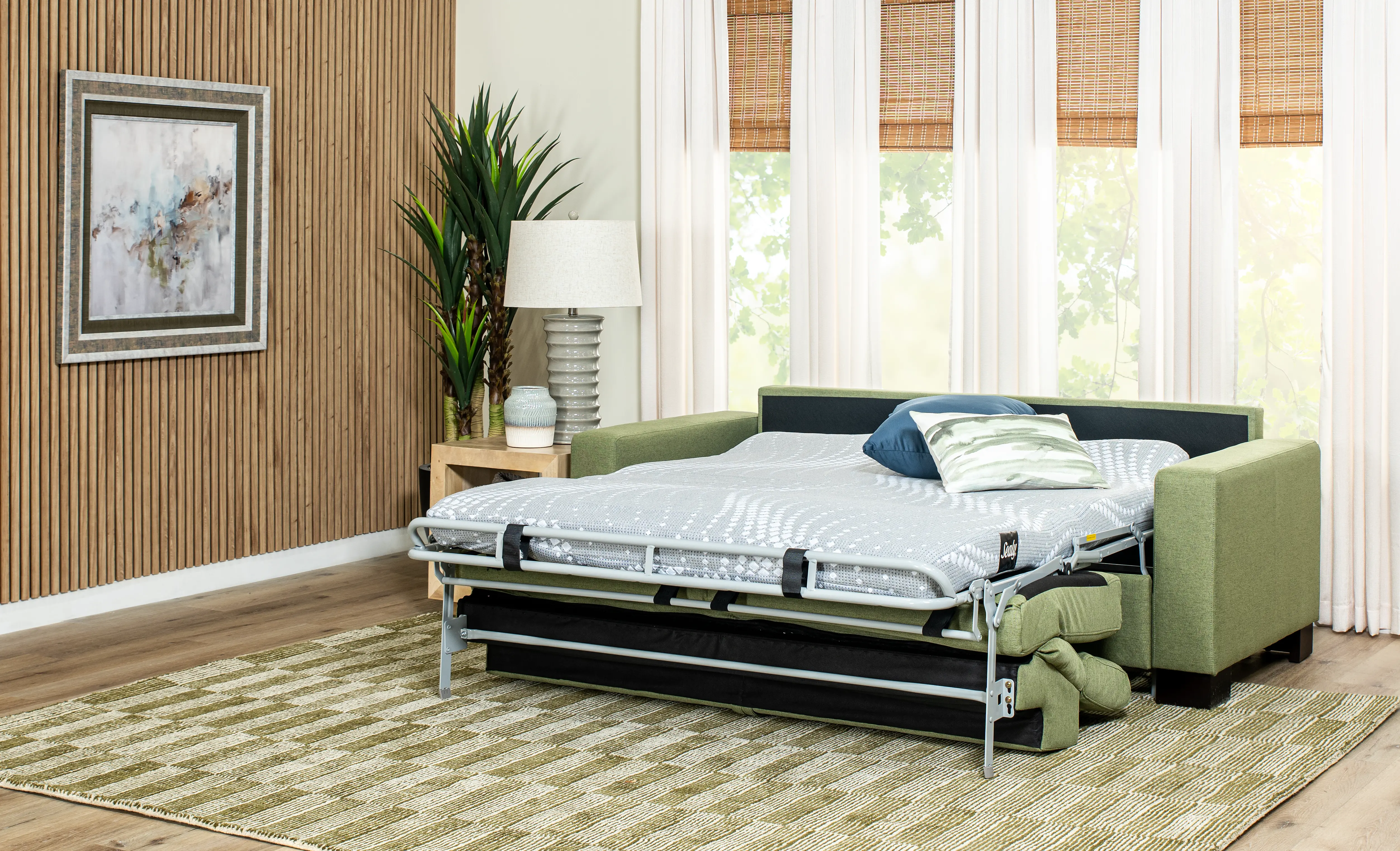 Chelsea Chive Light Green Queen Rollout Sleeper Sofa-8