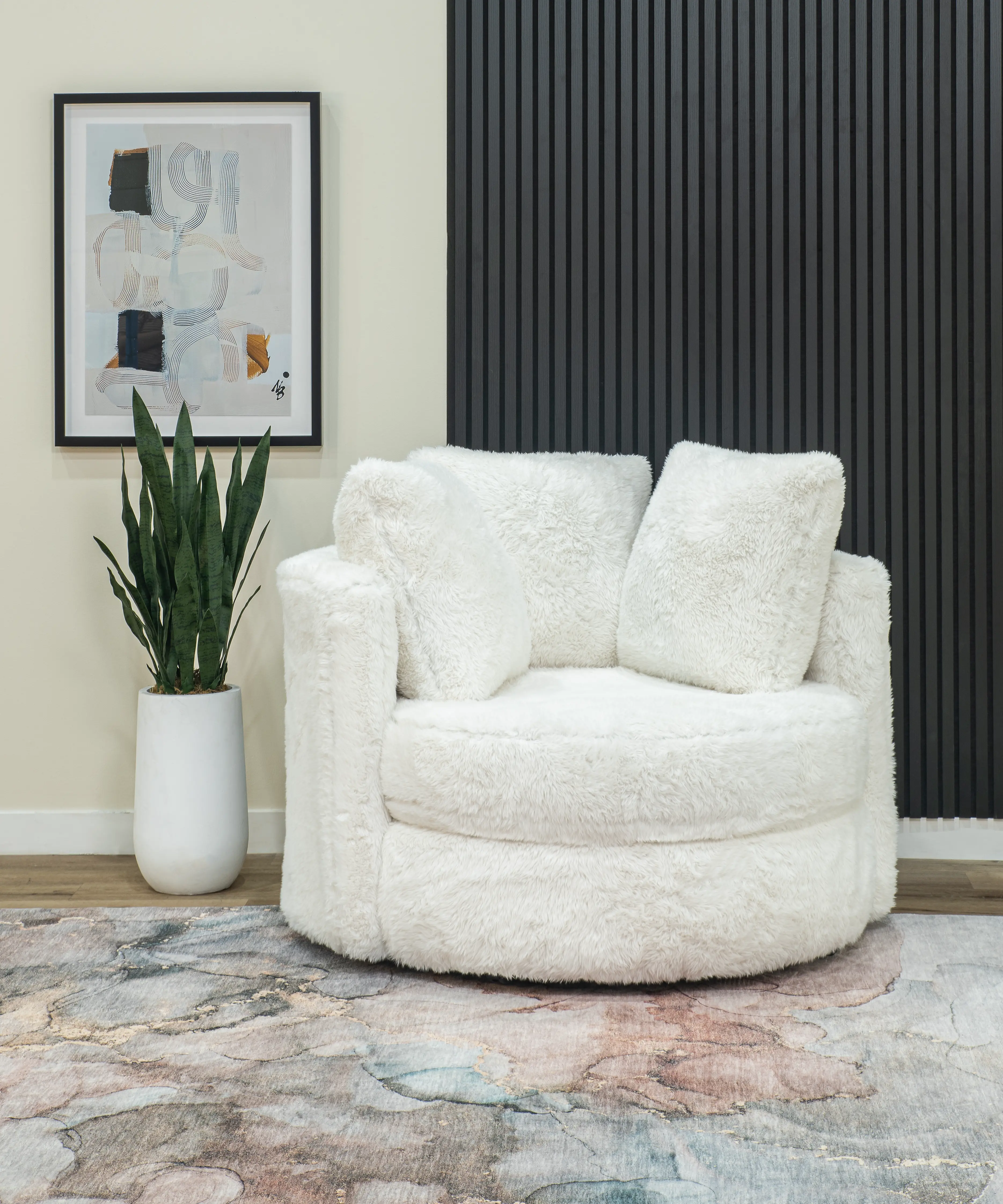 Rebecca Ivory Fur Swivel Chair-2