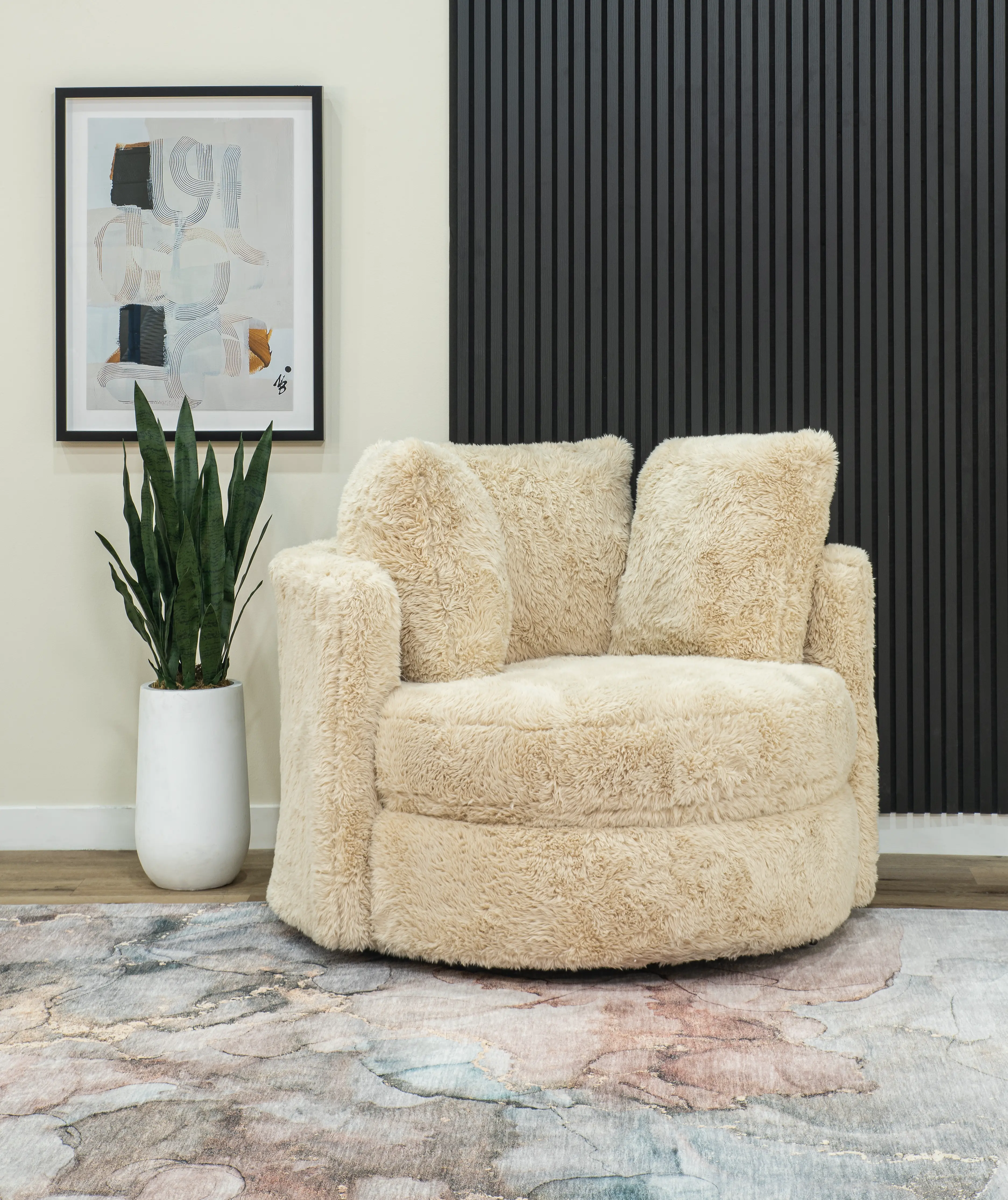 Rebecca Sand Fur Swivel Chair-2