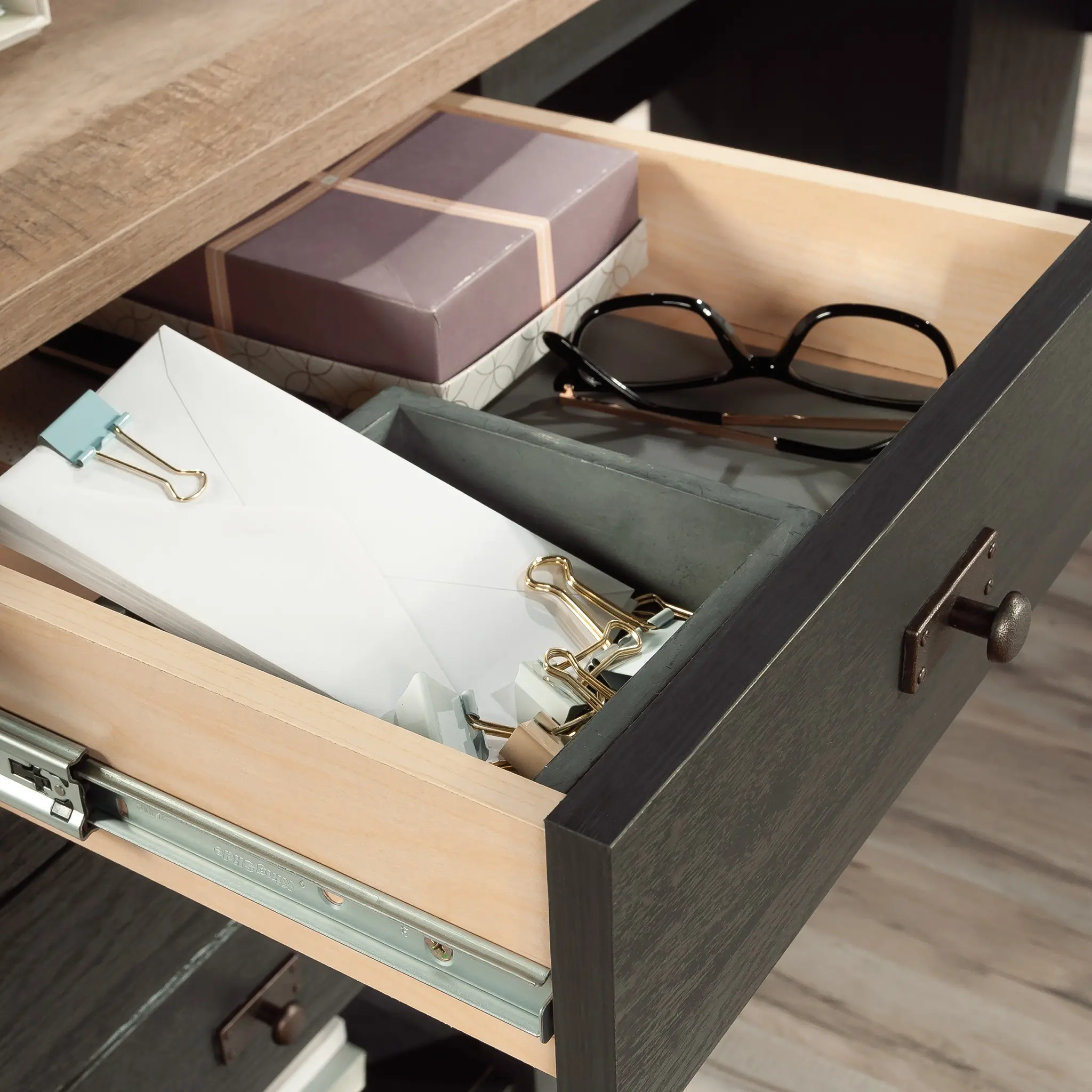 Raven Black and Tan L-Shaped Desk-10