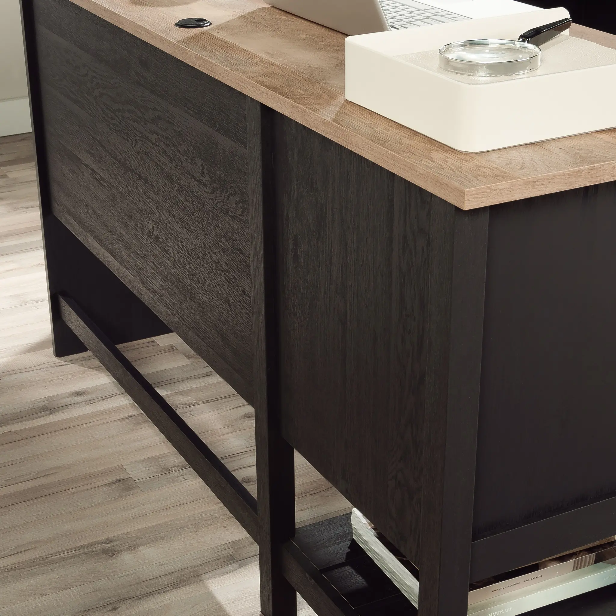 Raven Black and Tan L-Shaped Desk-15