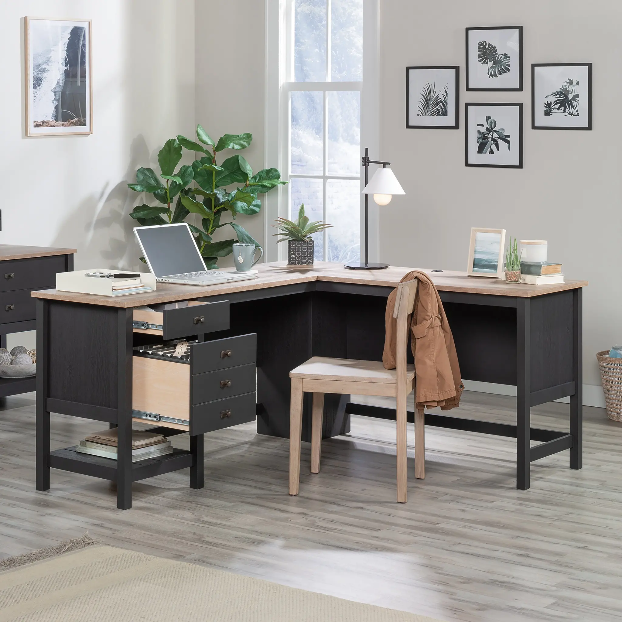 Raven Black and Tan L-Shaped Desk-3