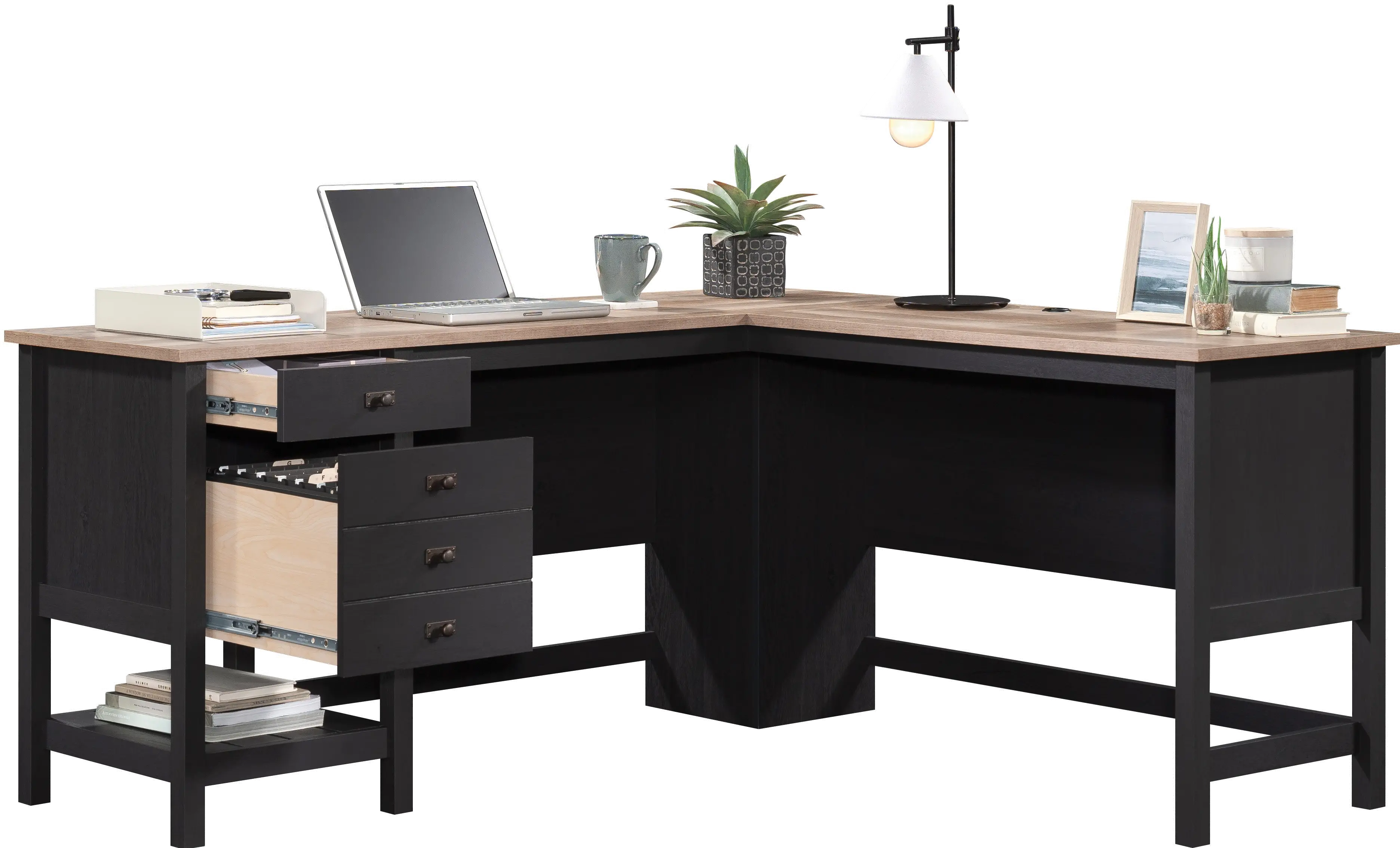 Raven Black and Tan L-Shaped Desk-4
