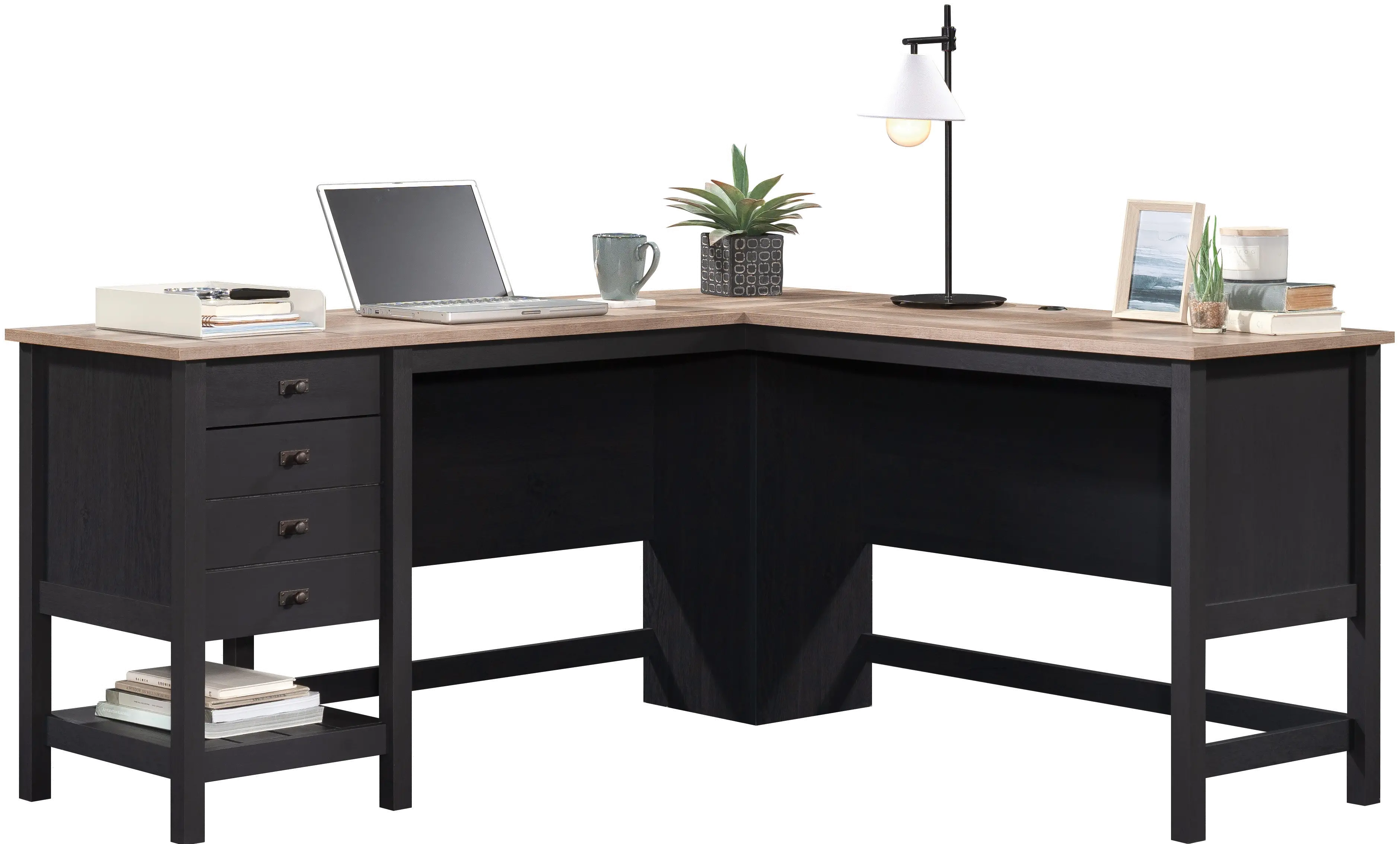 Raven Black and Tan L-Shaped Desk-5