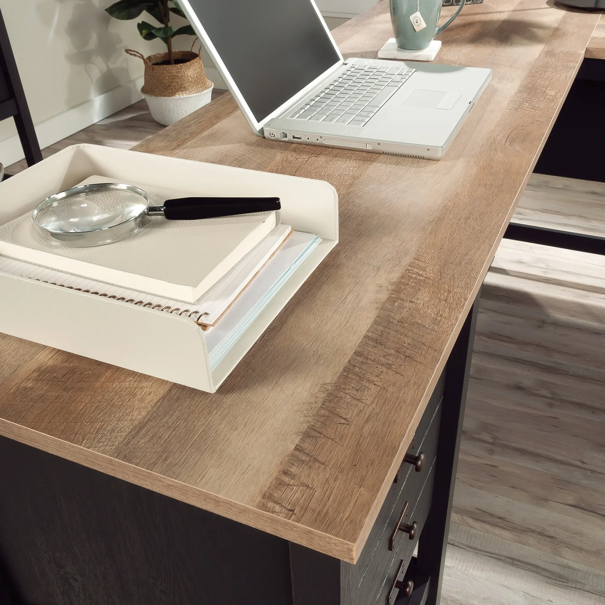 Raven Black and Tan L-Shaped Desk-7