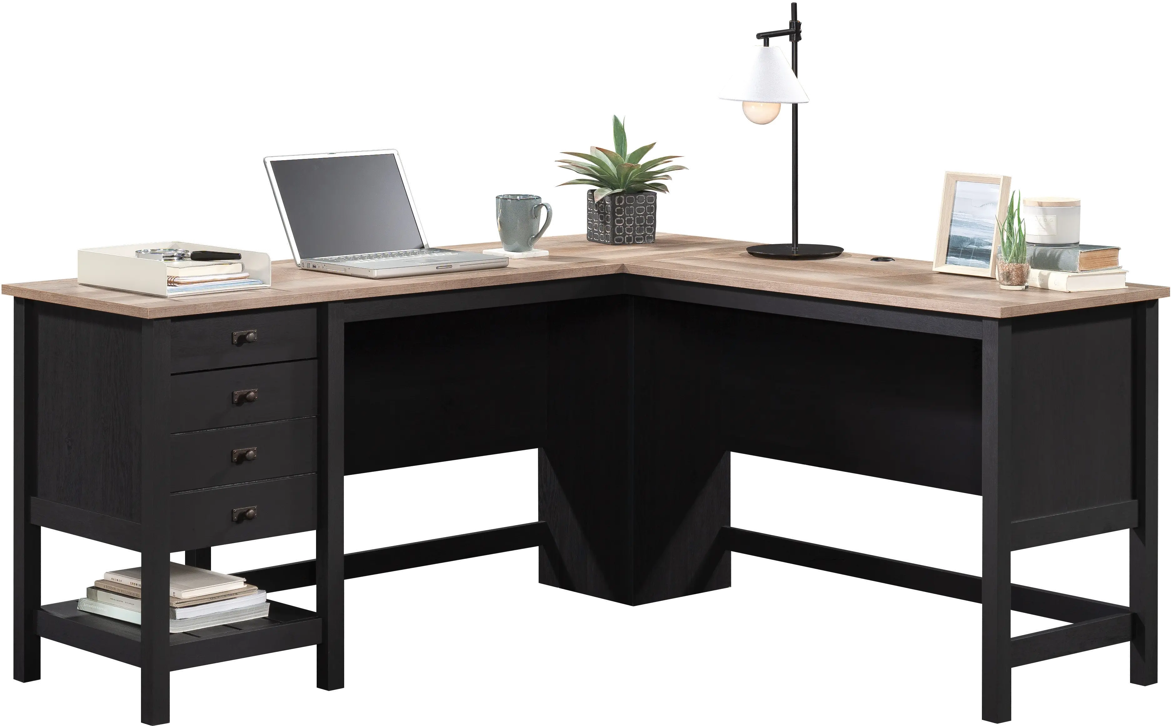 Raven Black and Tan L-Shaped Desk-8