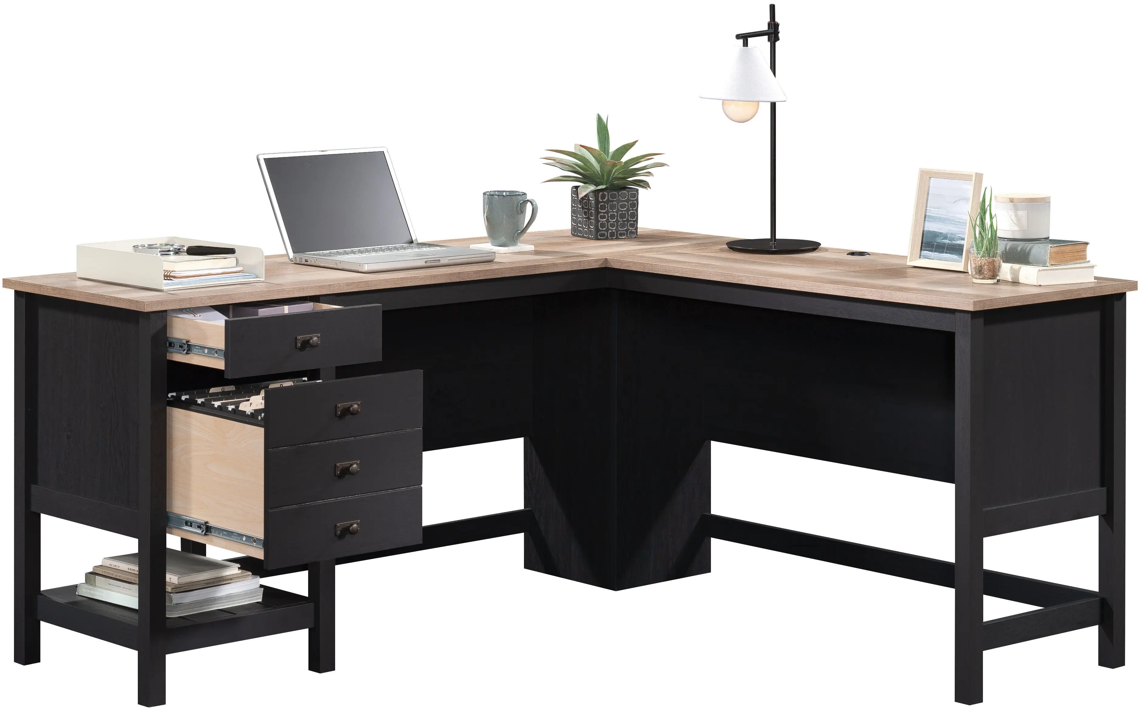 Raven Black and Tan L-Shaped Desk-9