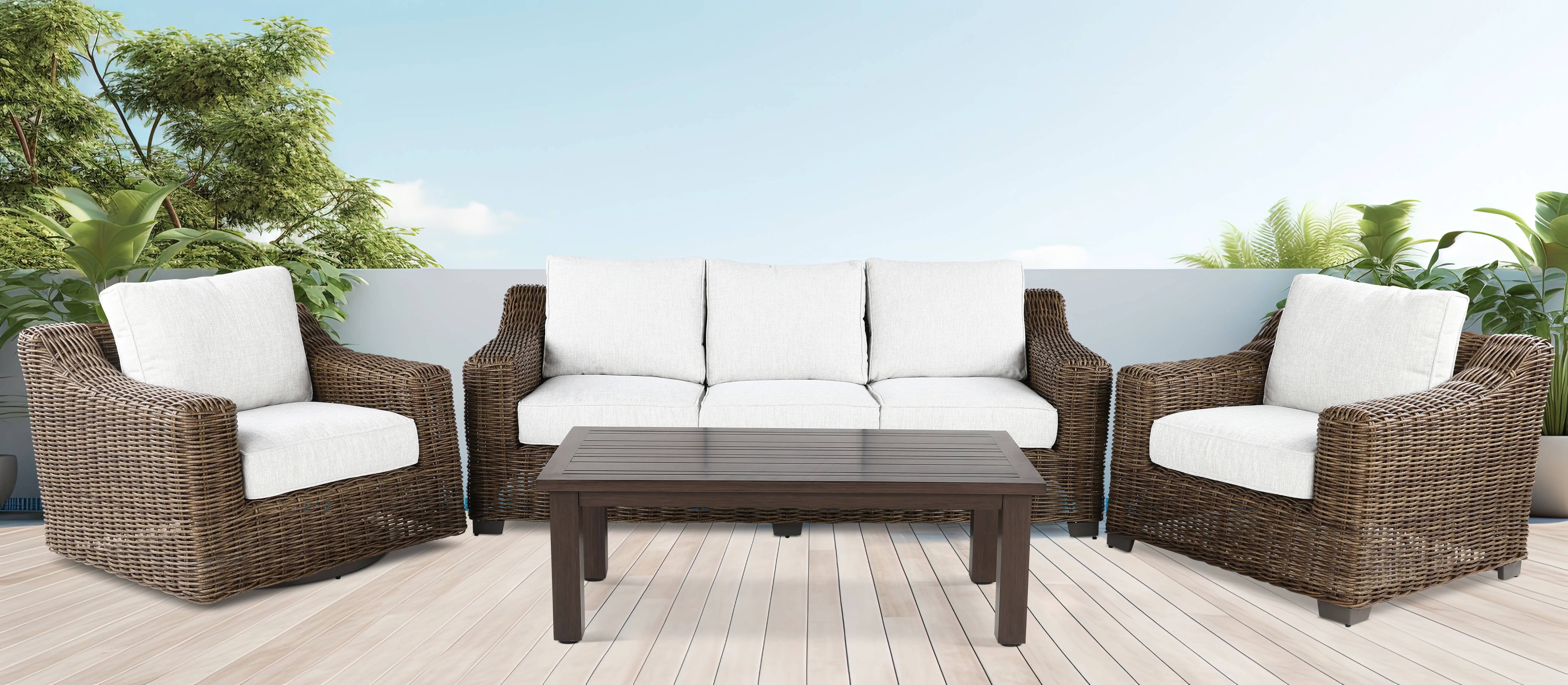 Carter Brown and Beige Wicker Patio Sofa-2