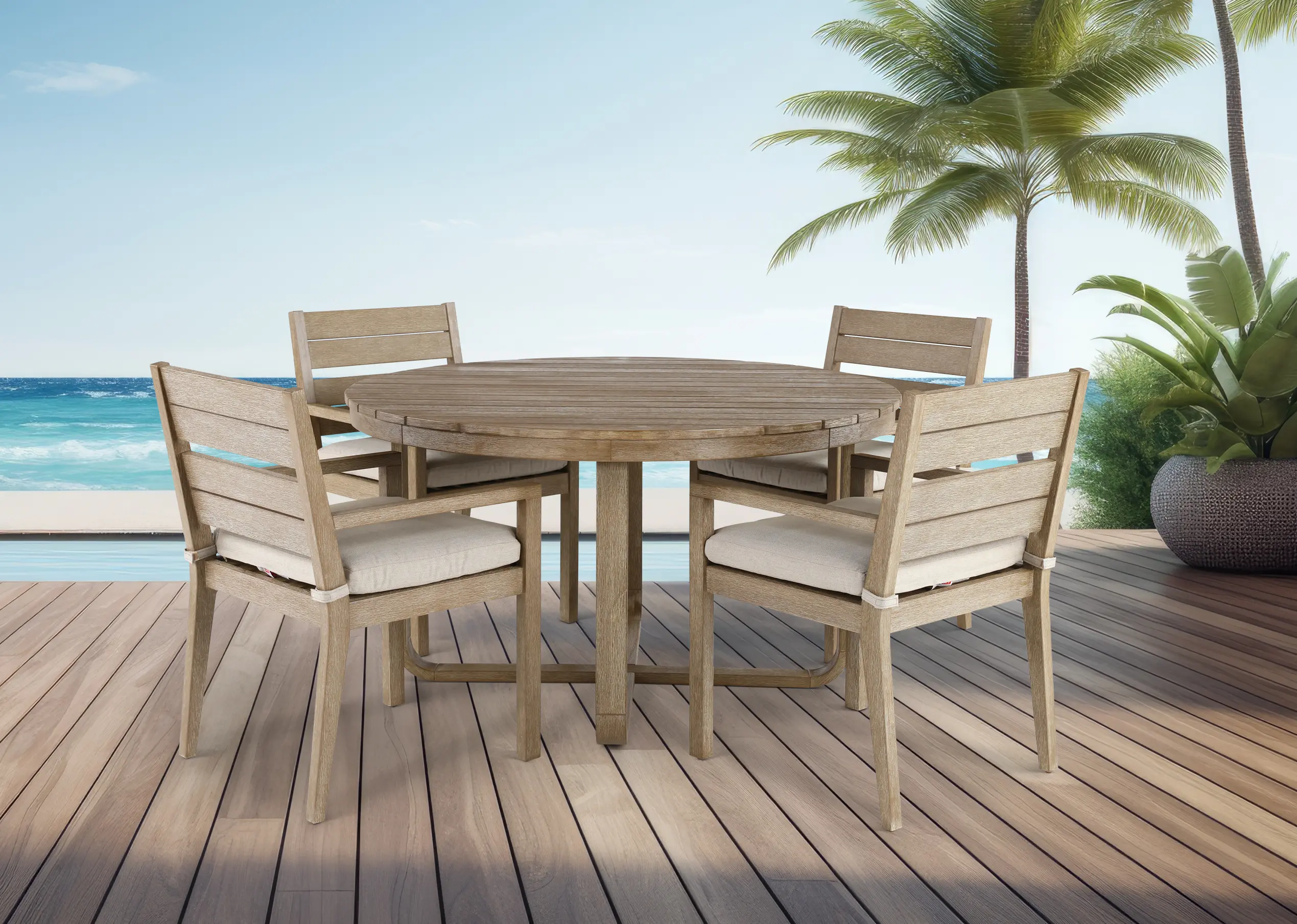 Palm Beach 5 Piece Natural and Beige Patio Dining Set-2