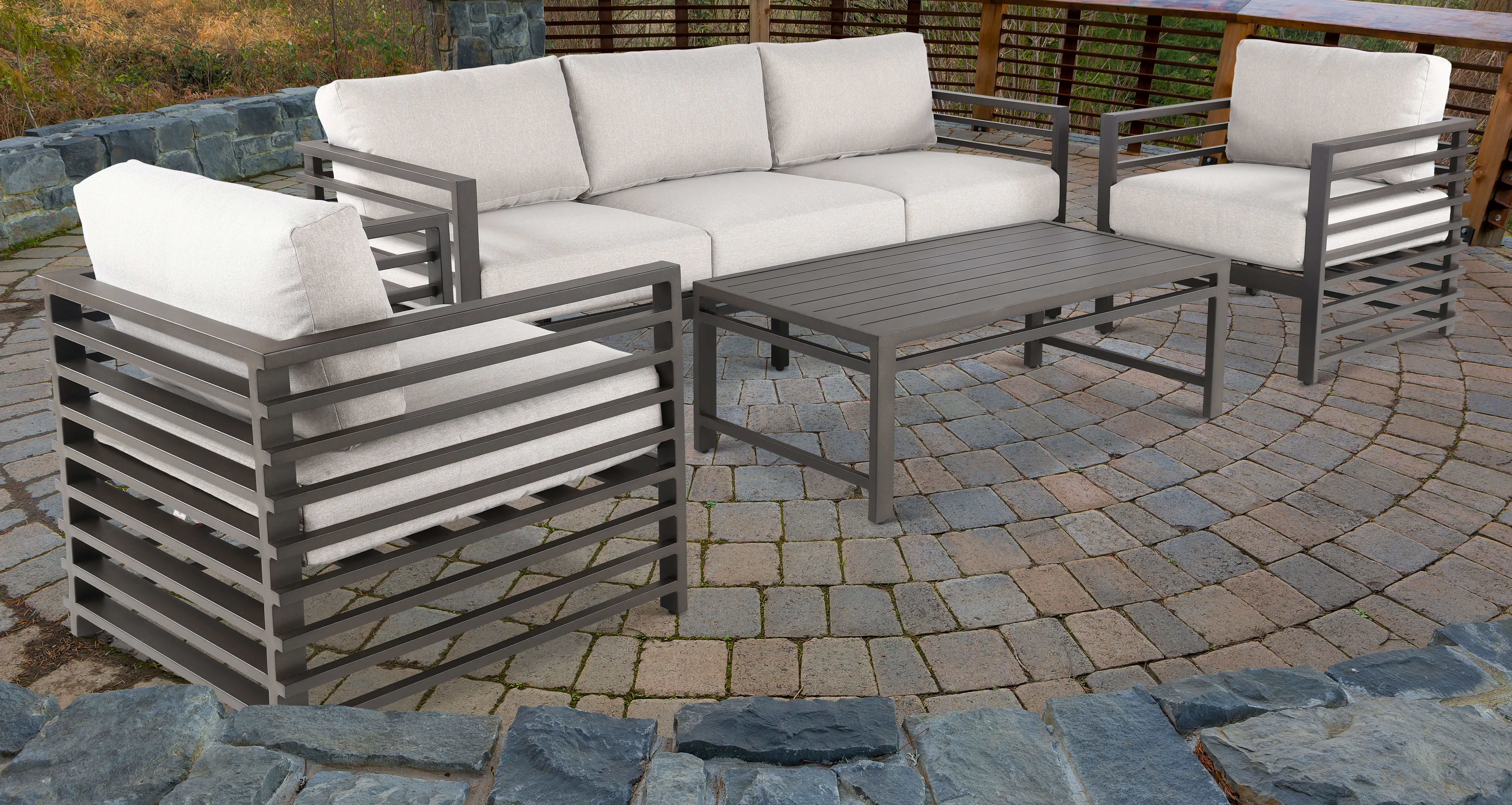 Luca 4 Piece Beige and Black Patio Seating Set-2
