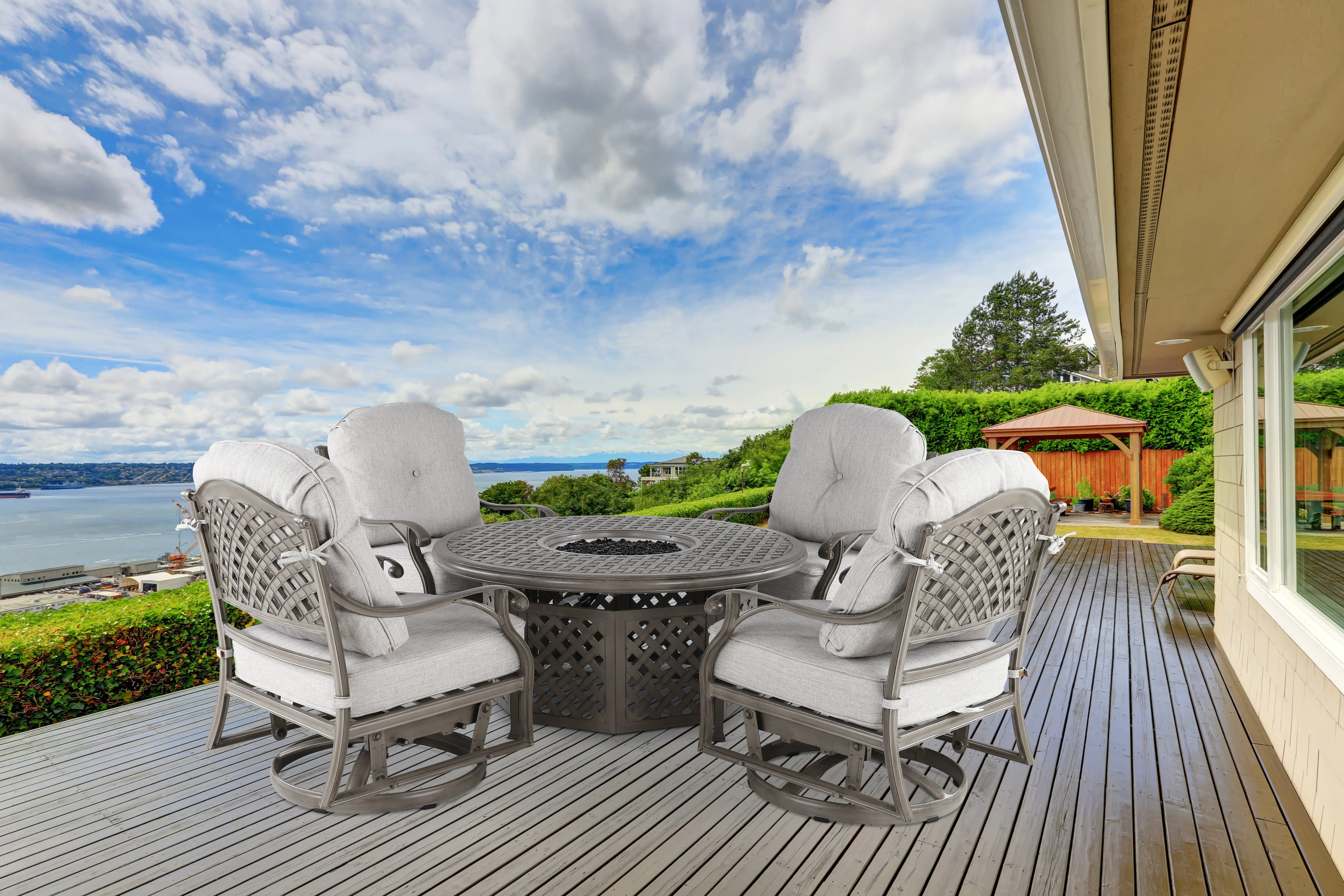 Macan Gray and Off White Patio Club Swivel Glider-2