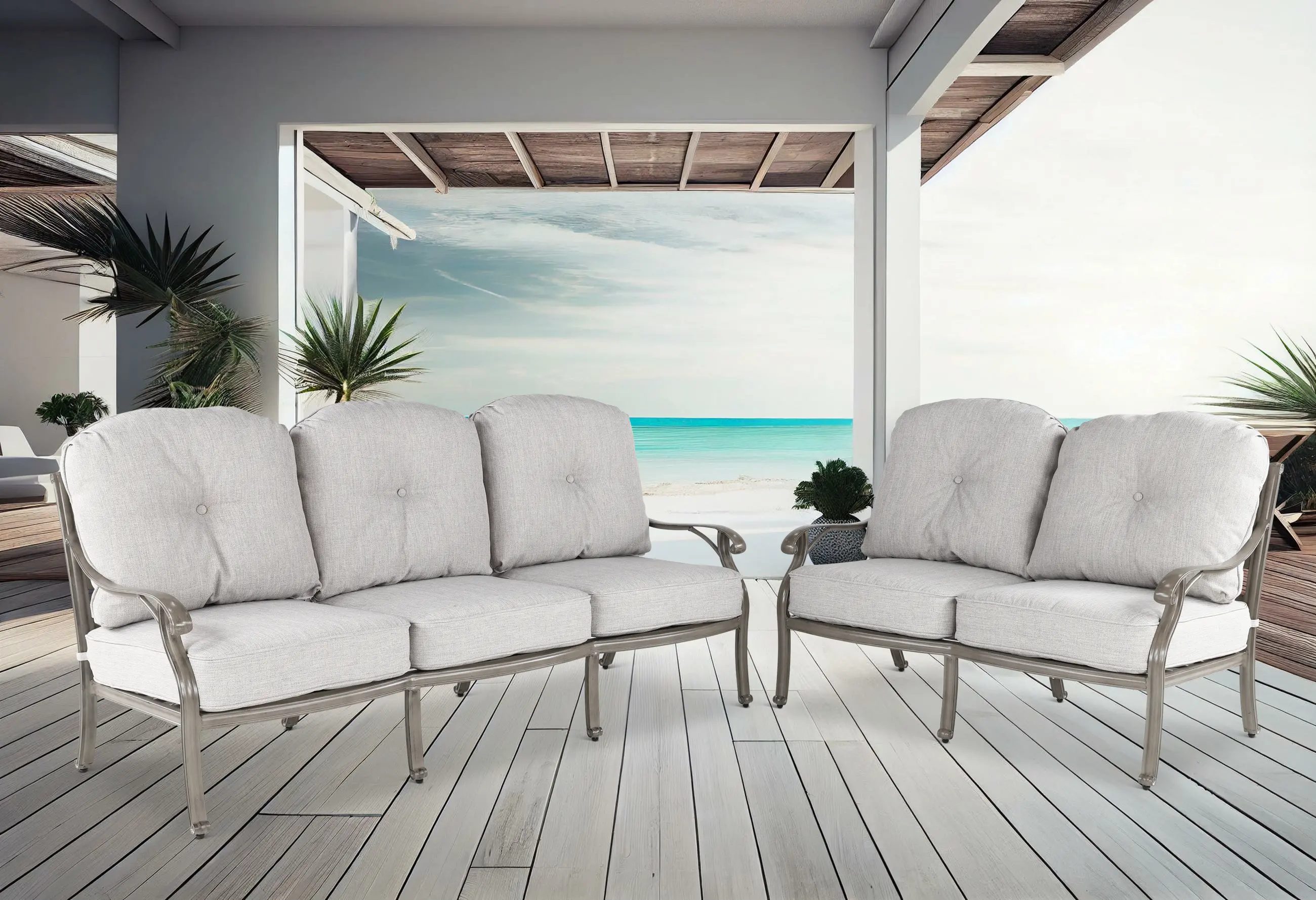 Macan Gray and Off White Patio Loveseat-2