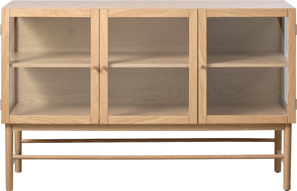 Elsa Natural Oak 3 Door Glass Panel Sideboard