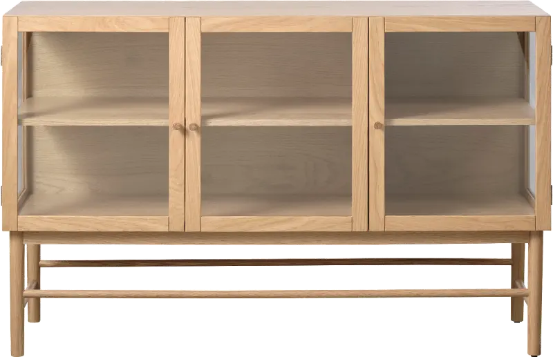 Elsa Natural Oak 3 Door Glass Panel Sideboard