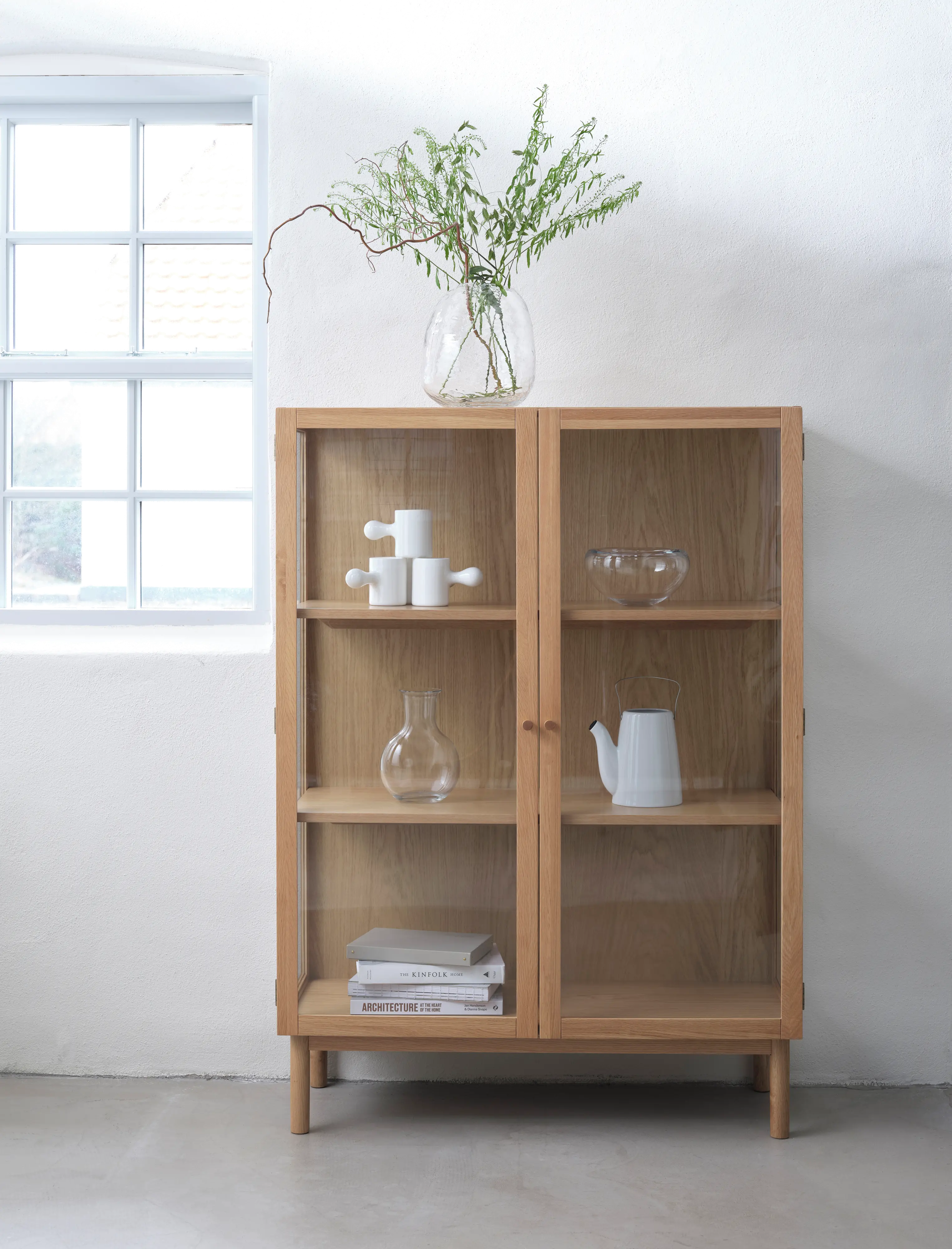 Elsa Natural Oak 55 Inch High Glass Panel Cabinet-2