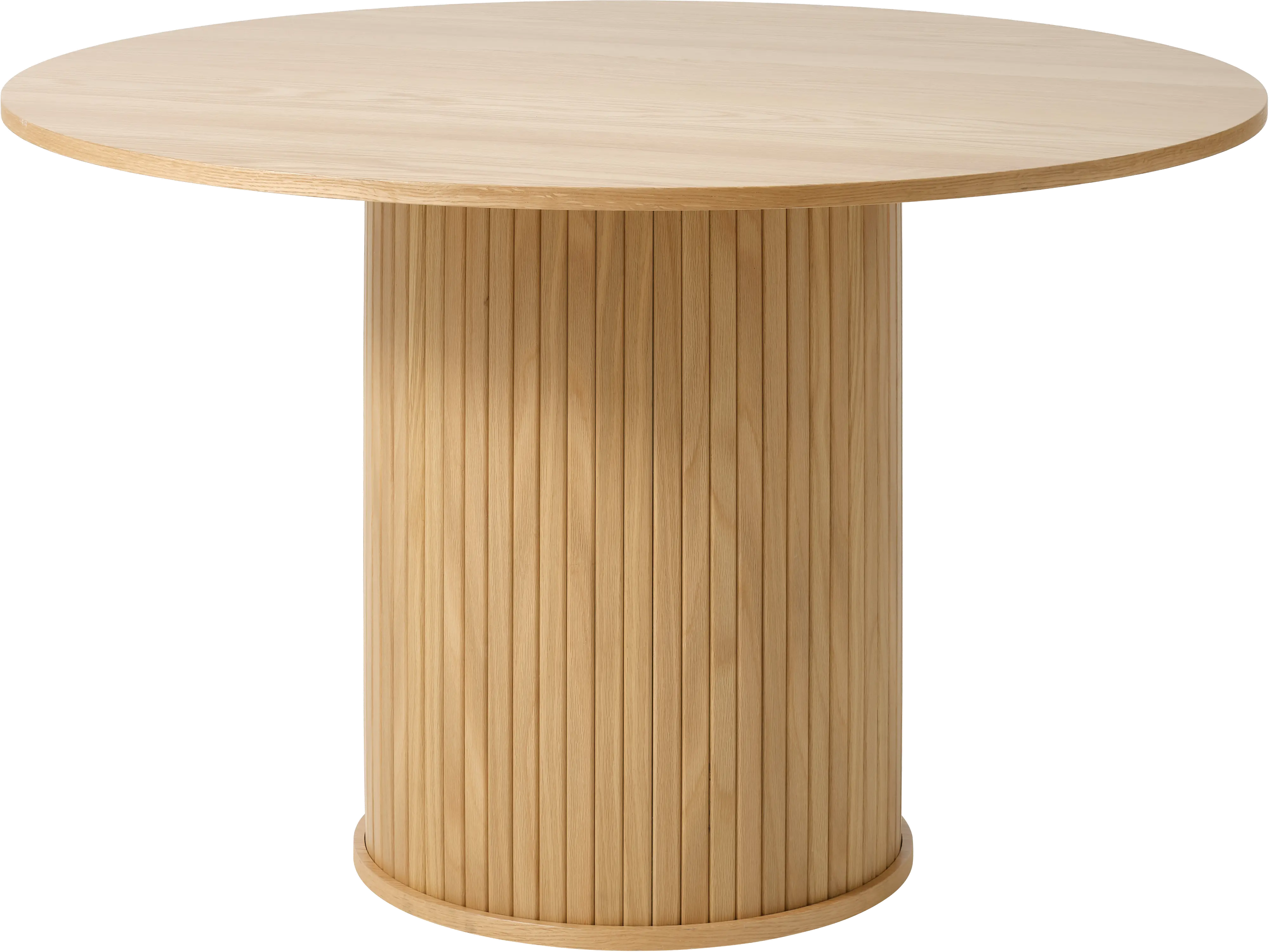 Nola Natural Oak Round Dining Table with Slatted Pedestal Base-1